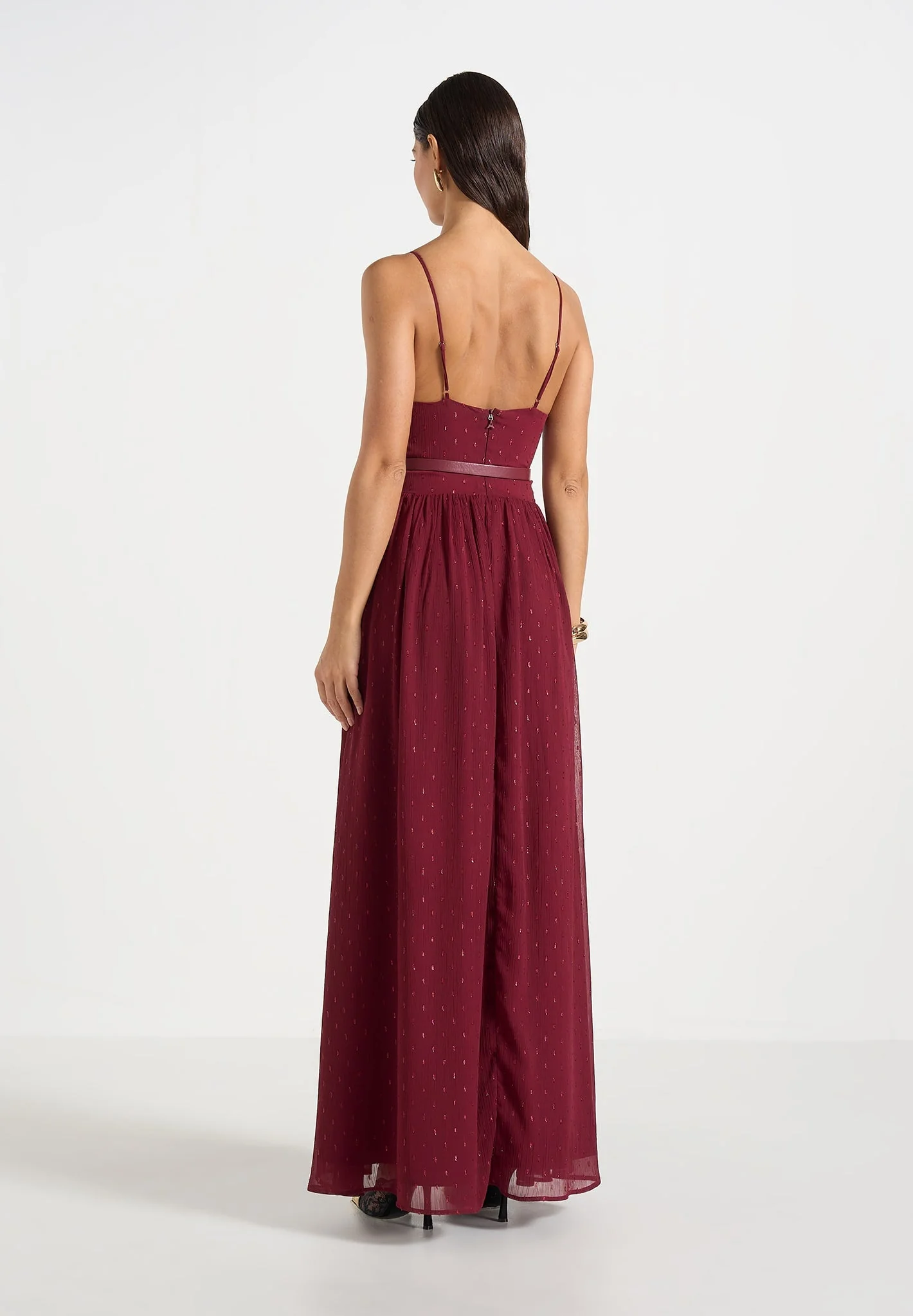 Rosie - Lace Corset Maxi Dress - Wine Red - Image 3