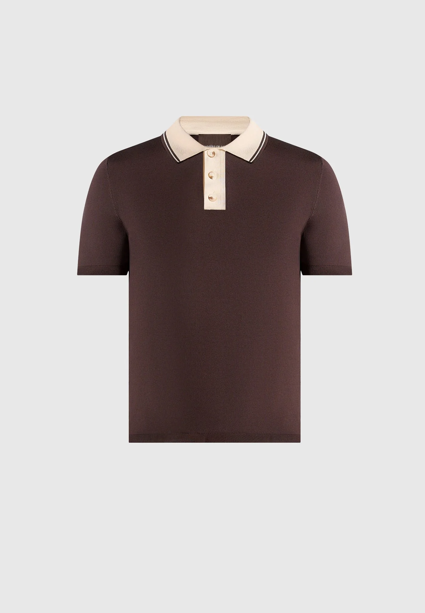 Roux - Contrast Detail Luxe Knit Polo Shirt - Brown - Image 5