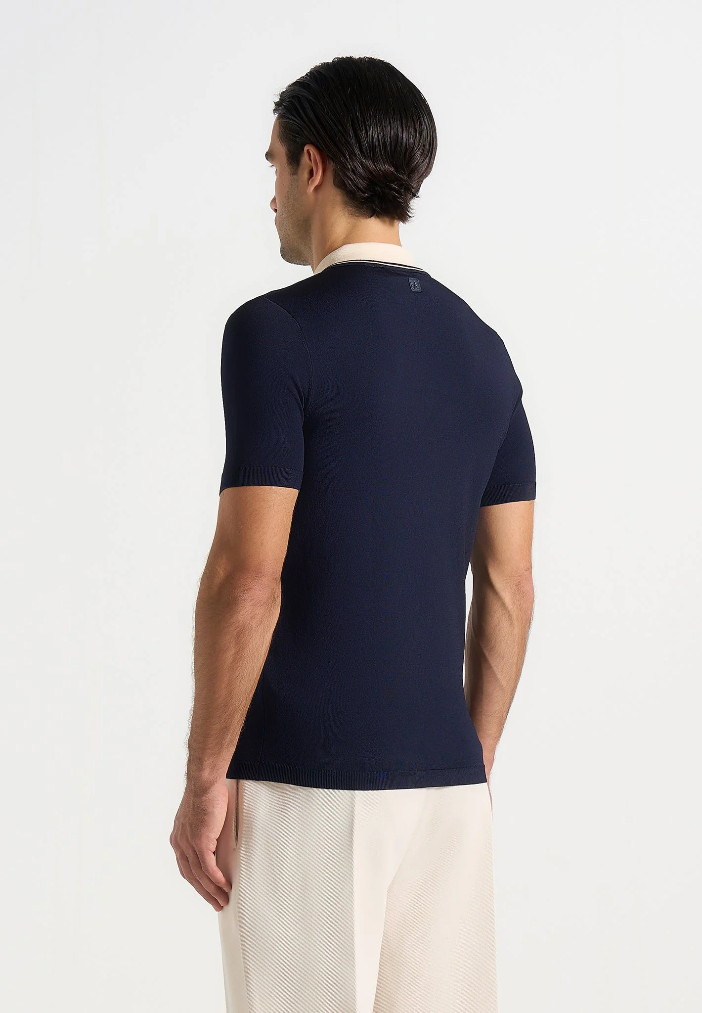 Roux - Contrast Detail Luxe Knit Polo Shirt - Navy - Image 3