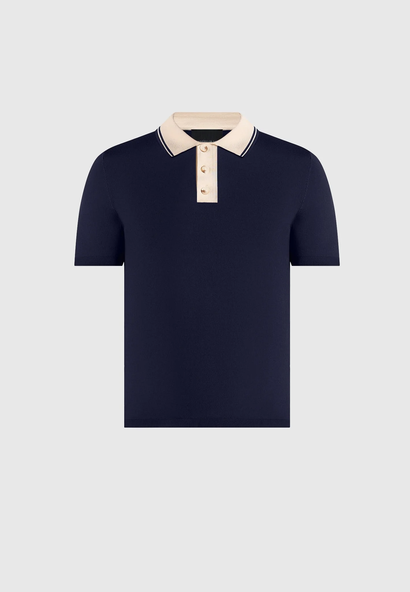 Roux - Contrast Detail Luxe Knit Polo Shirt - Navy - Image 5