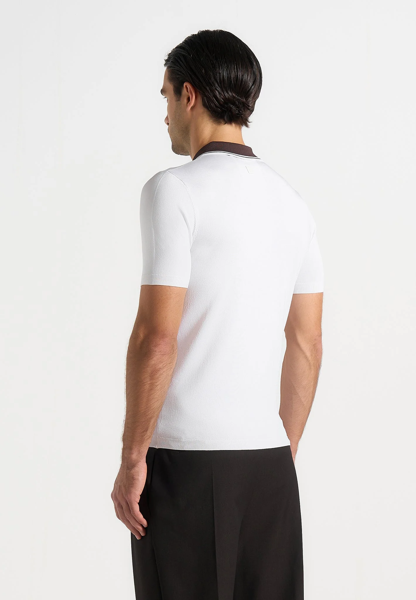 Roux - Contrast Detail Luxe Knit Polo Shirt - White - Image 3