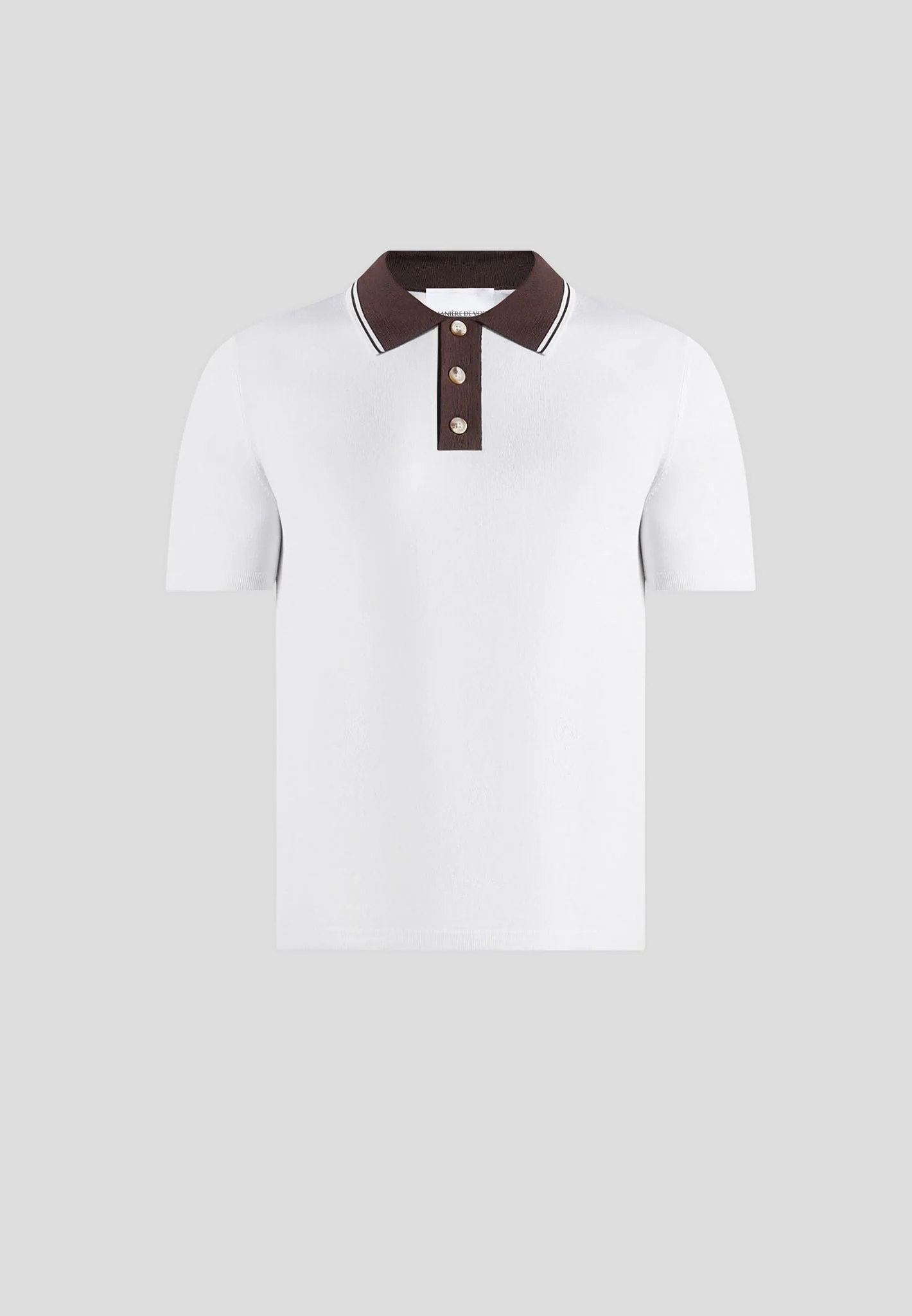 Roux - Contrast Detail Luxe Knit Polo Shirt - White - Image 5