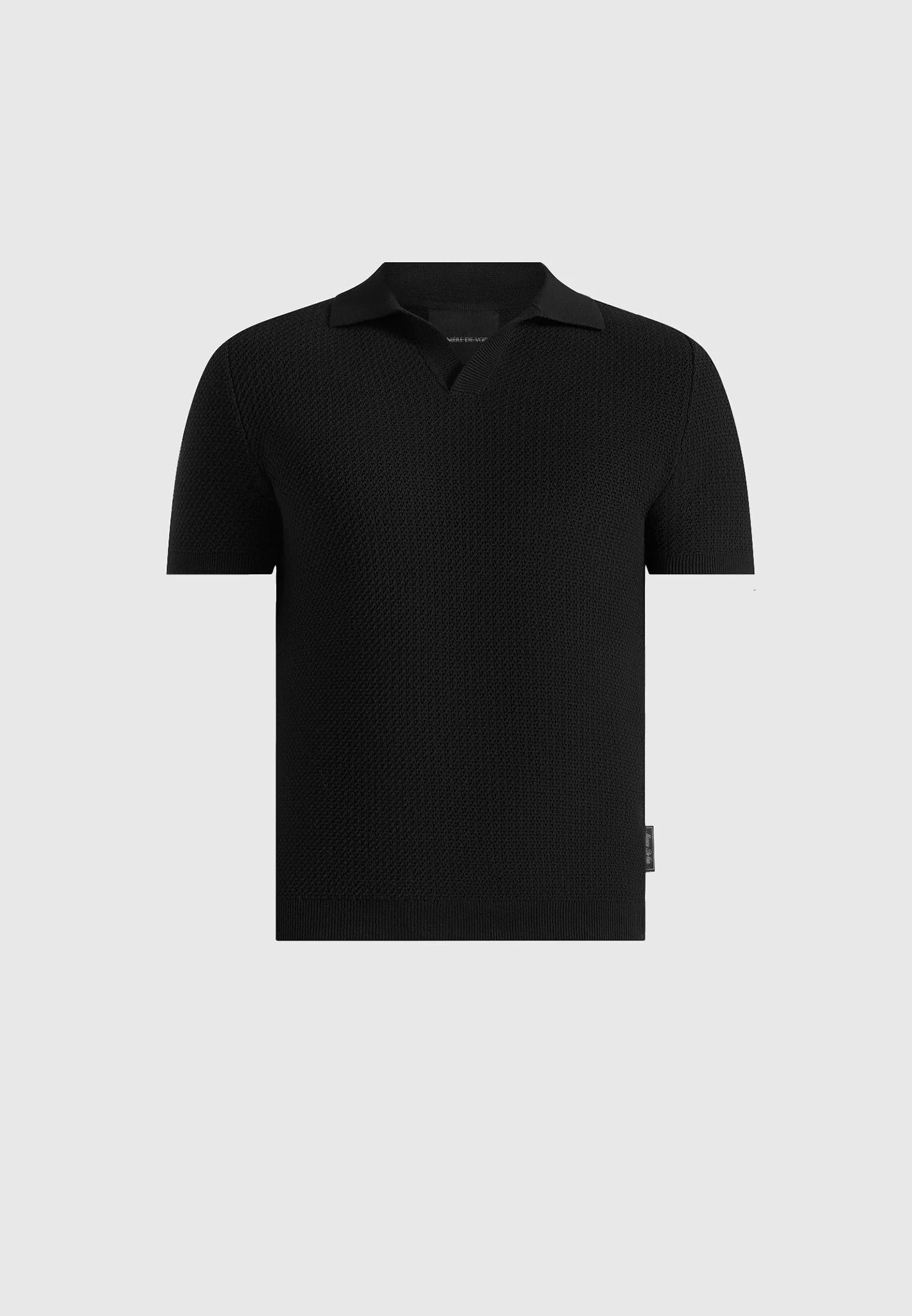 Rowen - Textured Knit Revere Polo Shirt - Black - Image 6