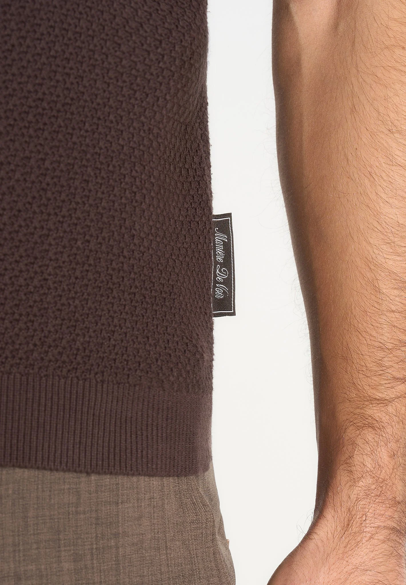 Rowen - Textured Knit Revere Polo Shirt - Brown - Image 6