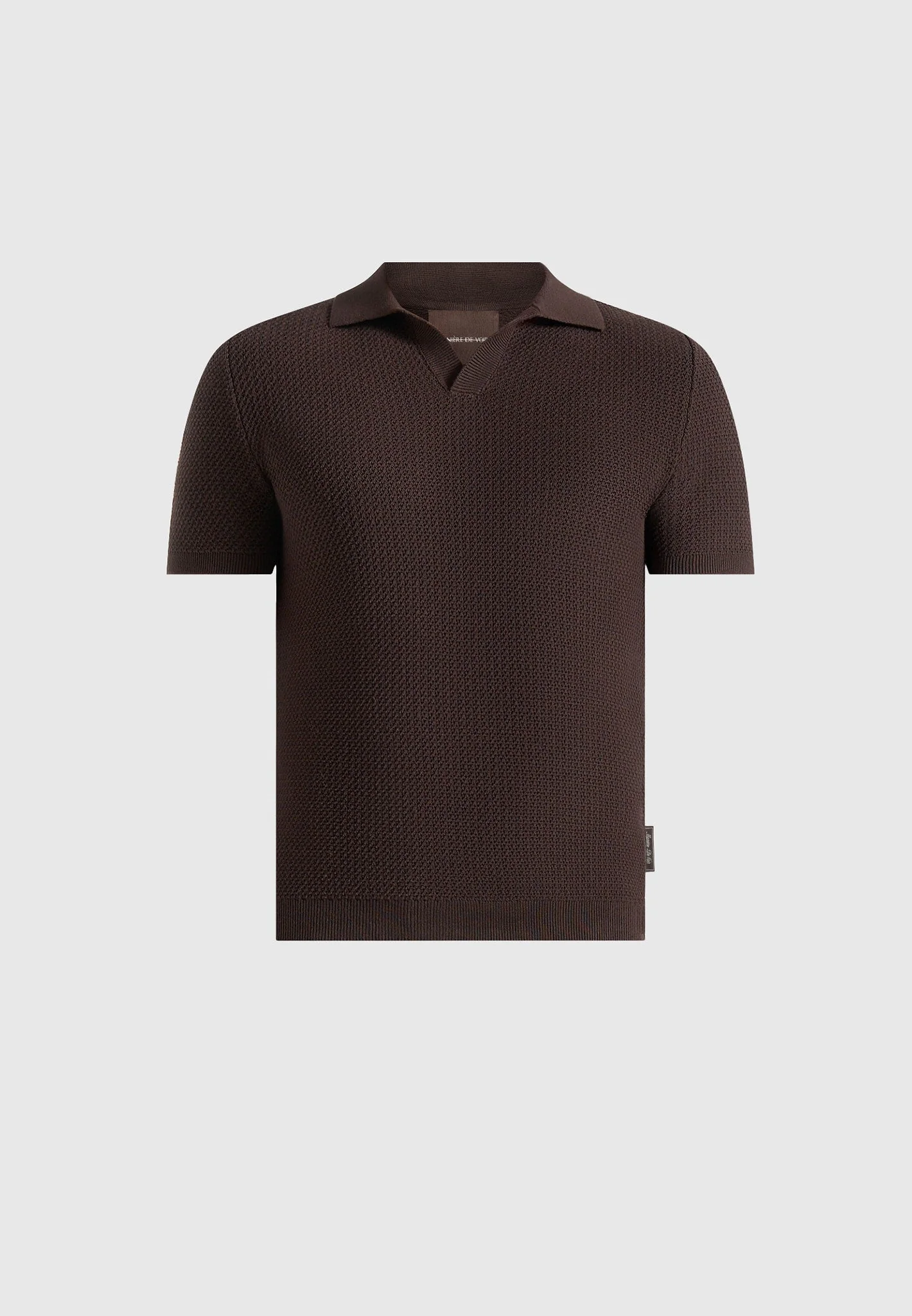 Rowen - Textured Knit Revere Polo Shirt - Brown - Image 7