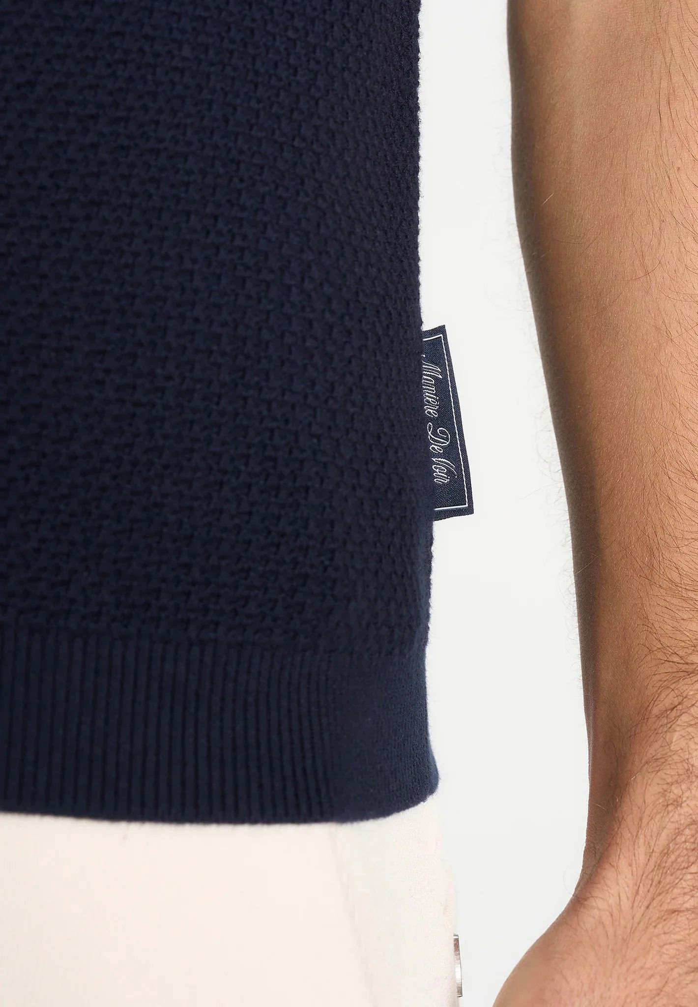 Rowen - Textured Knit Revere Polo Shirt - Navy - Image 6