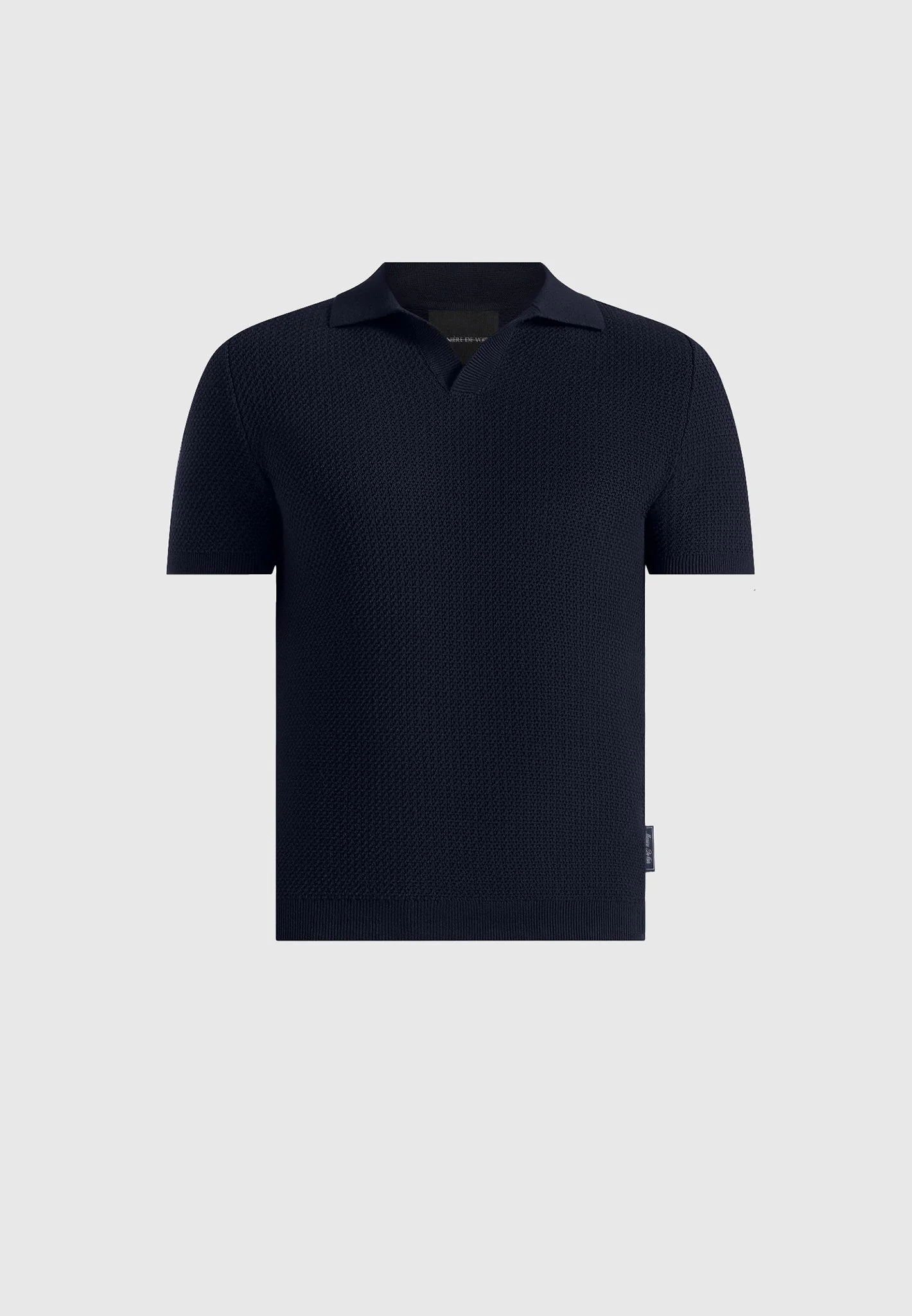 Rowen - Textured Knit Revere Polo Shirt - Navy - Image 7