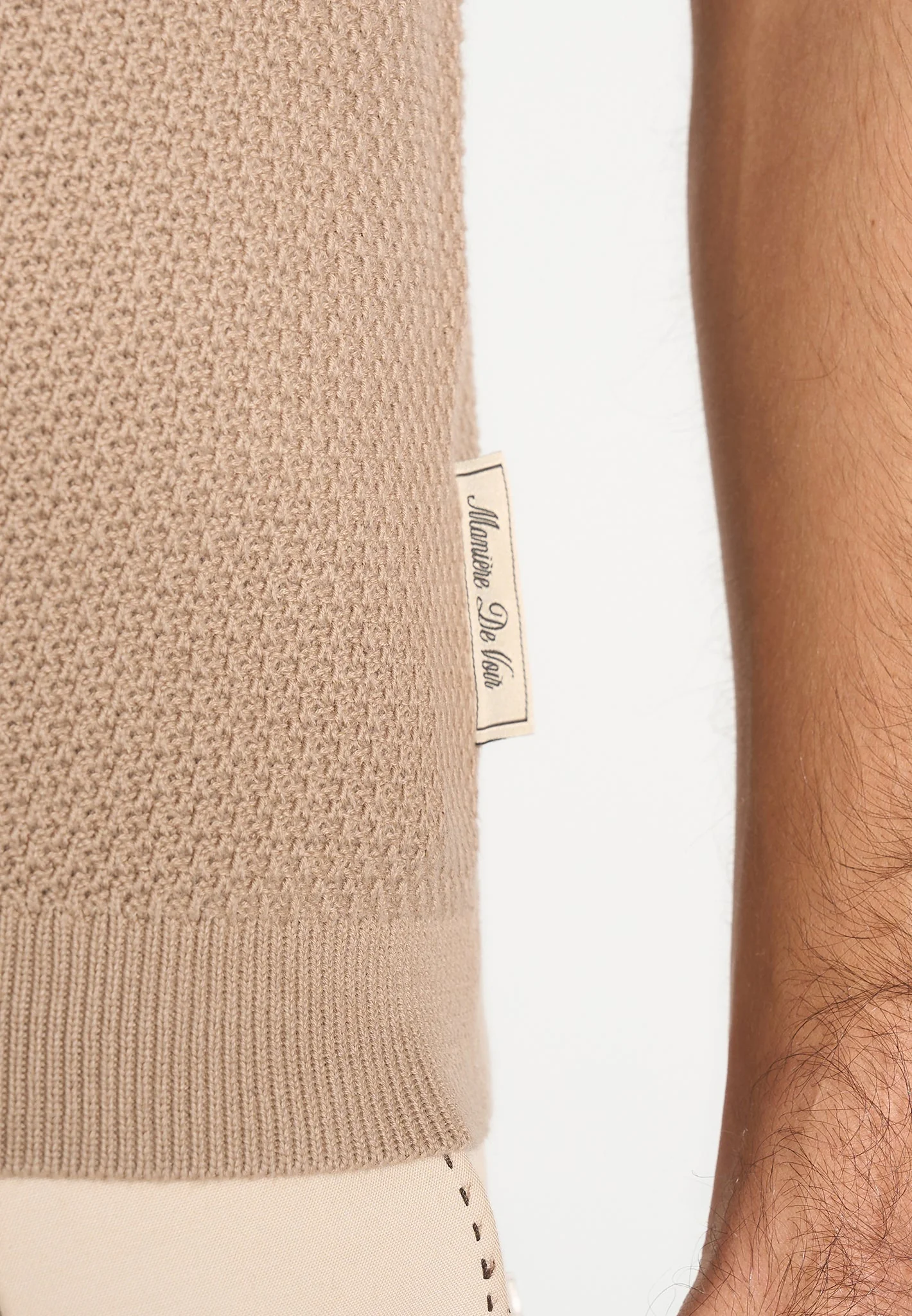 Rowen - Textured Knit Revere Polo Shirt - Taupe - Image 5