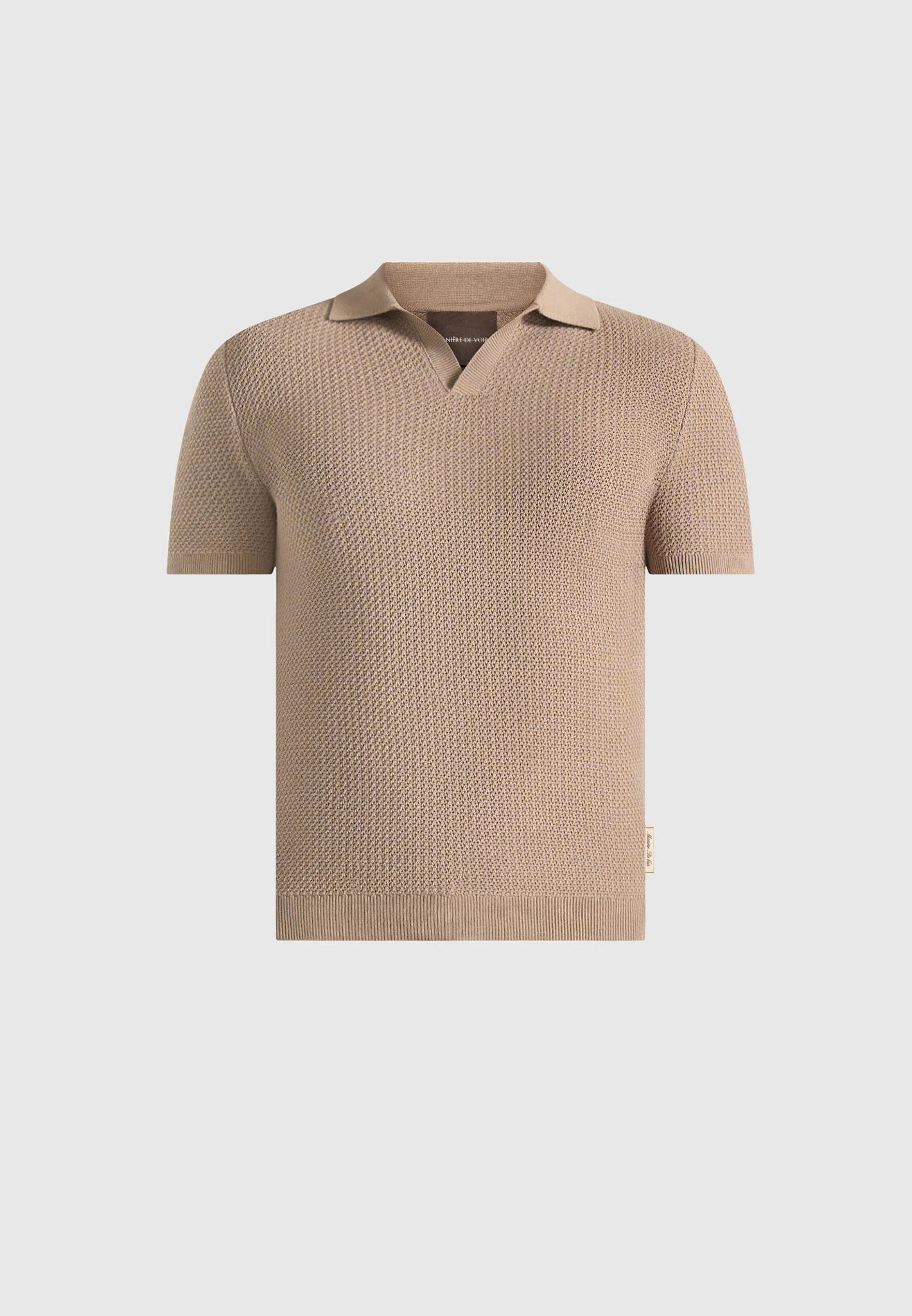 Rowen - Textured Knit Revere Polo Shirt - Taupe - Image 6