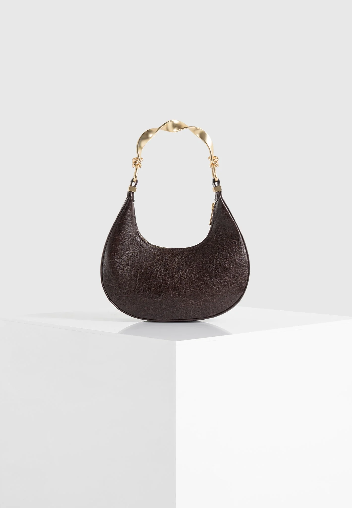 Sadie - Sculpted Leather Crescent Bag - Brown - Image 3