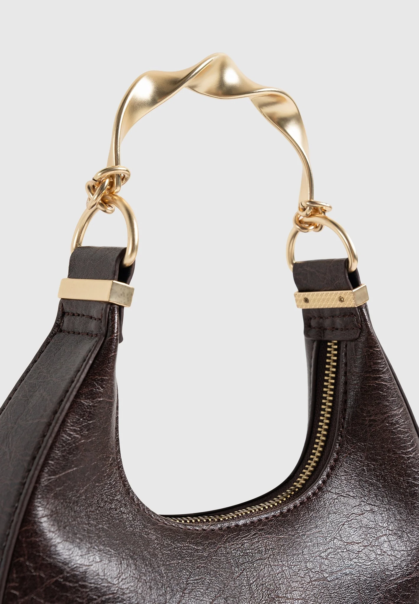 Sadie - Sculpted Leather Crescent Bag - Brown - Image 4