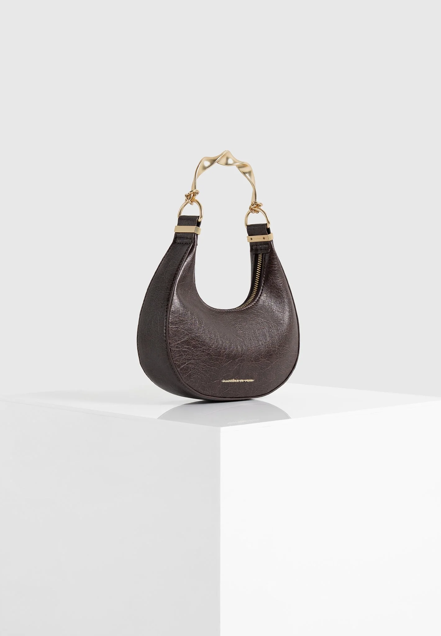 Sadie - Sculpted Leather Crescent Bag - Brown - Image 5