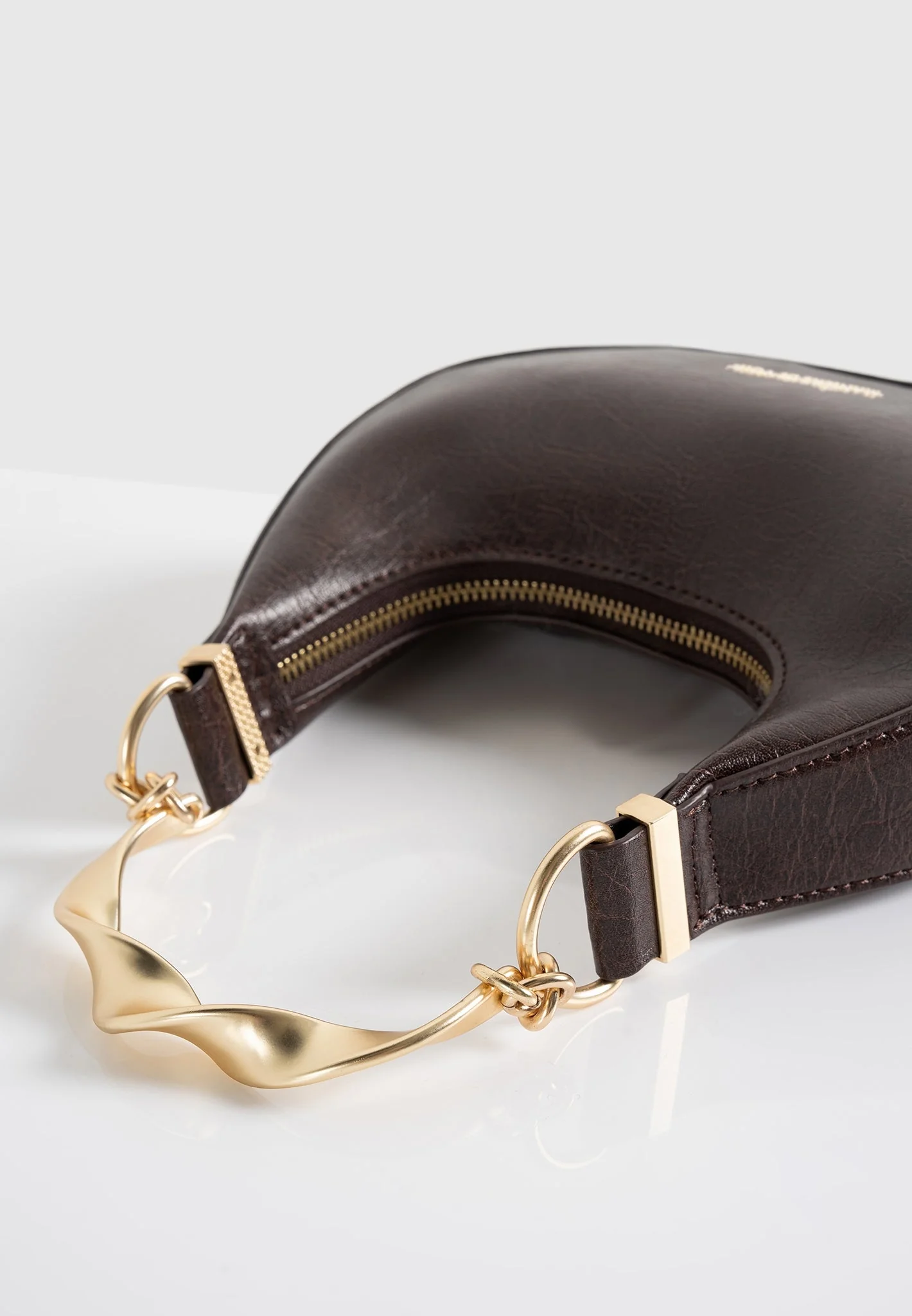 Sadie - Sculpted Leather Crescent Bag - Brown - Image 6