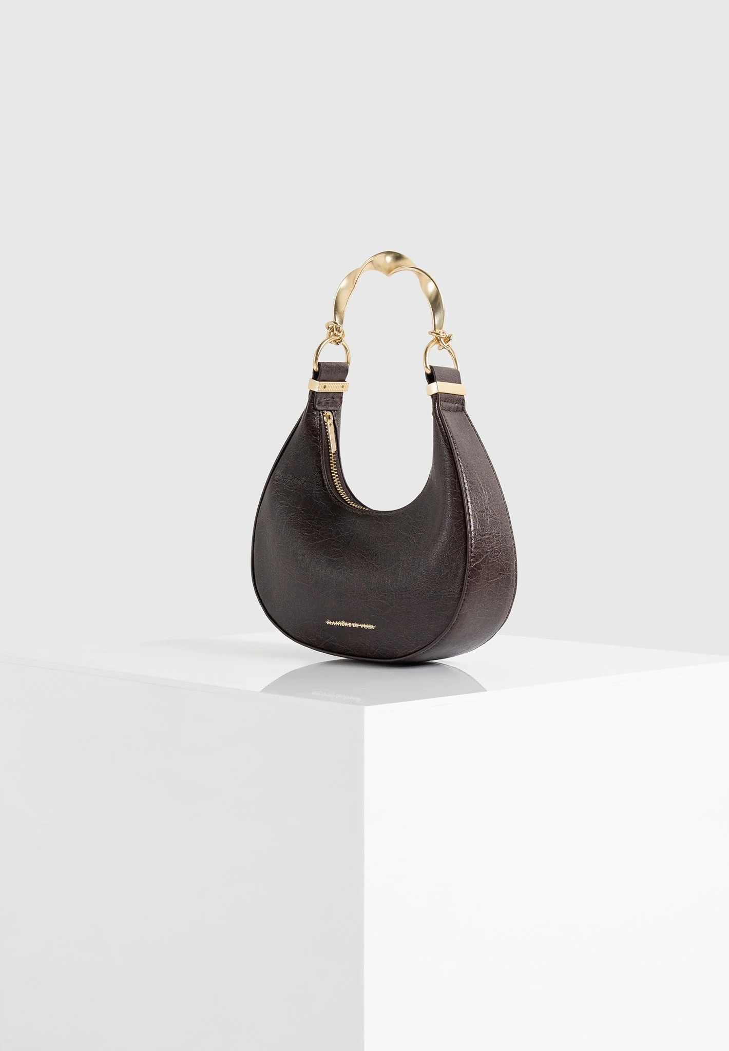 Sadie - Sculpted Leather Crescent Bag - Brown - Image 7