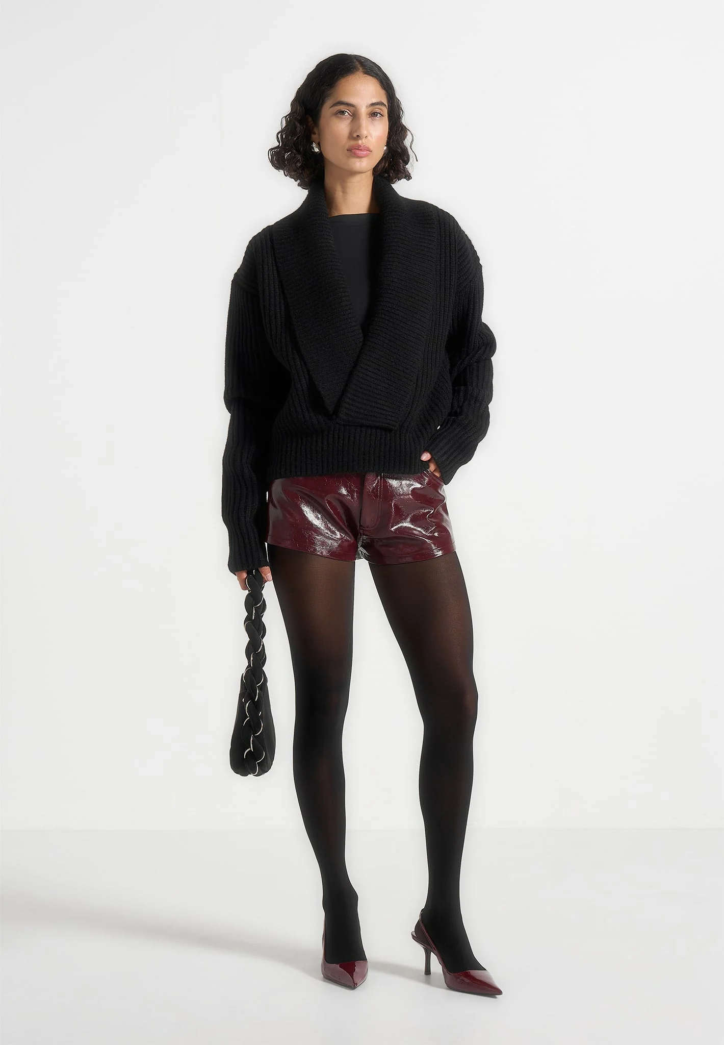 Samia - Cracked Patent Mini Shorts - Red - Image 2
