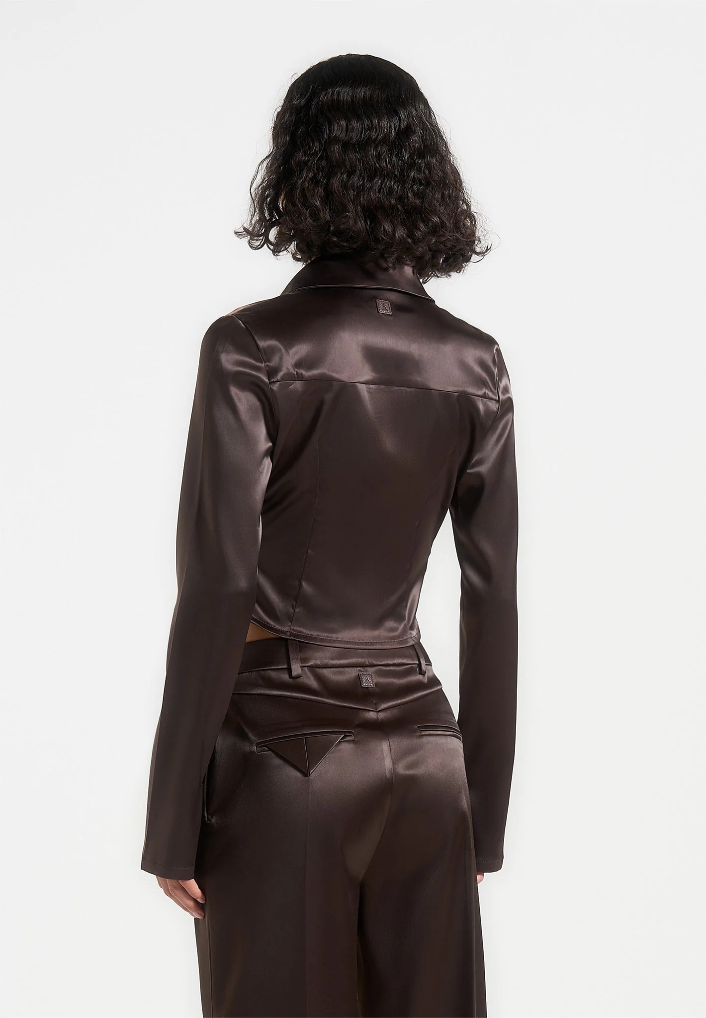 Satia - Satin Cowl Shirt with Chain Detail - Brown - Image 5