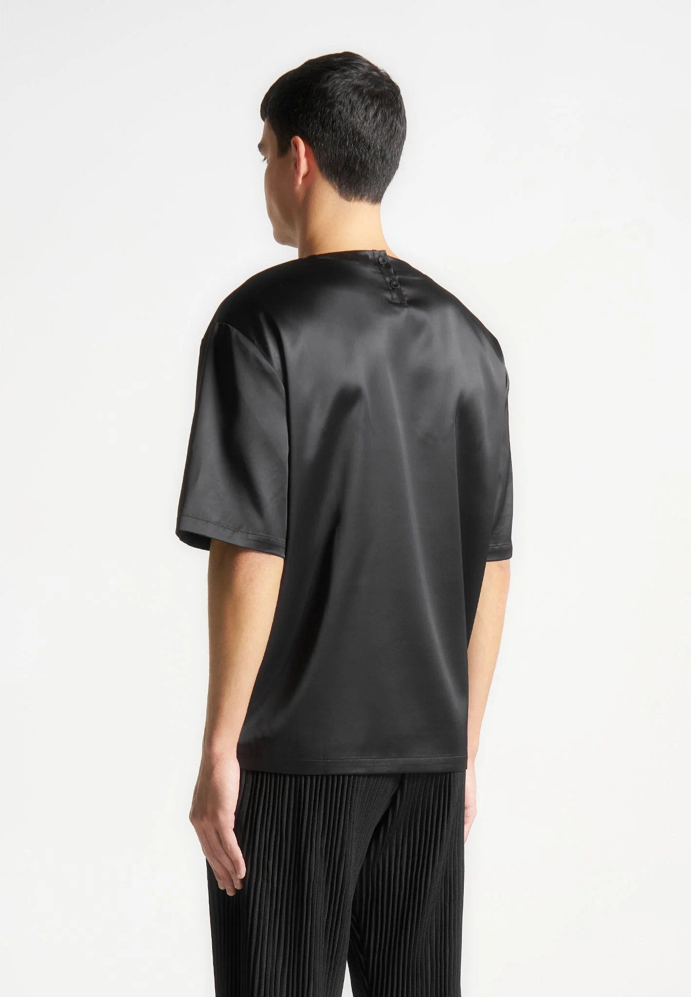 Satin Boxy Fit T-Shirt - Black - Image 4