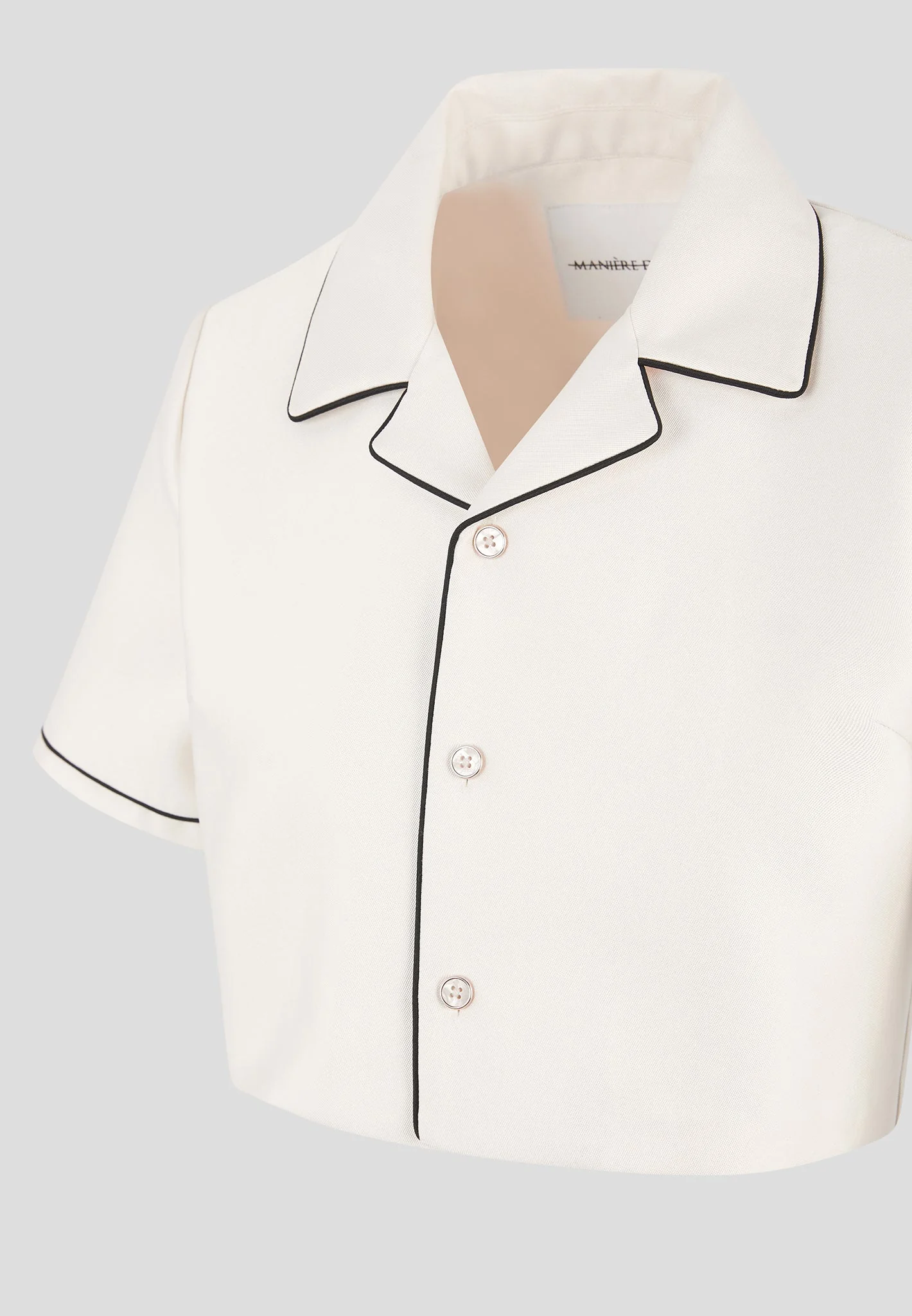 Maude - Satin Cropped Shirt with Piping - Off White - Image 7