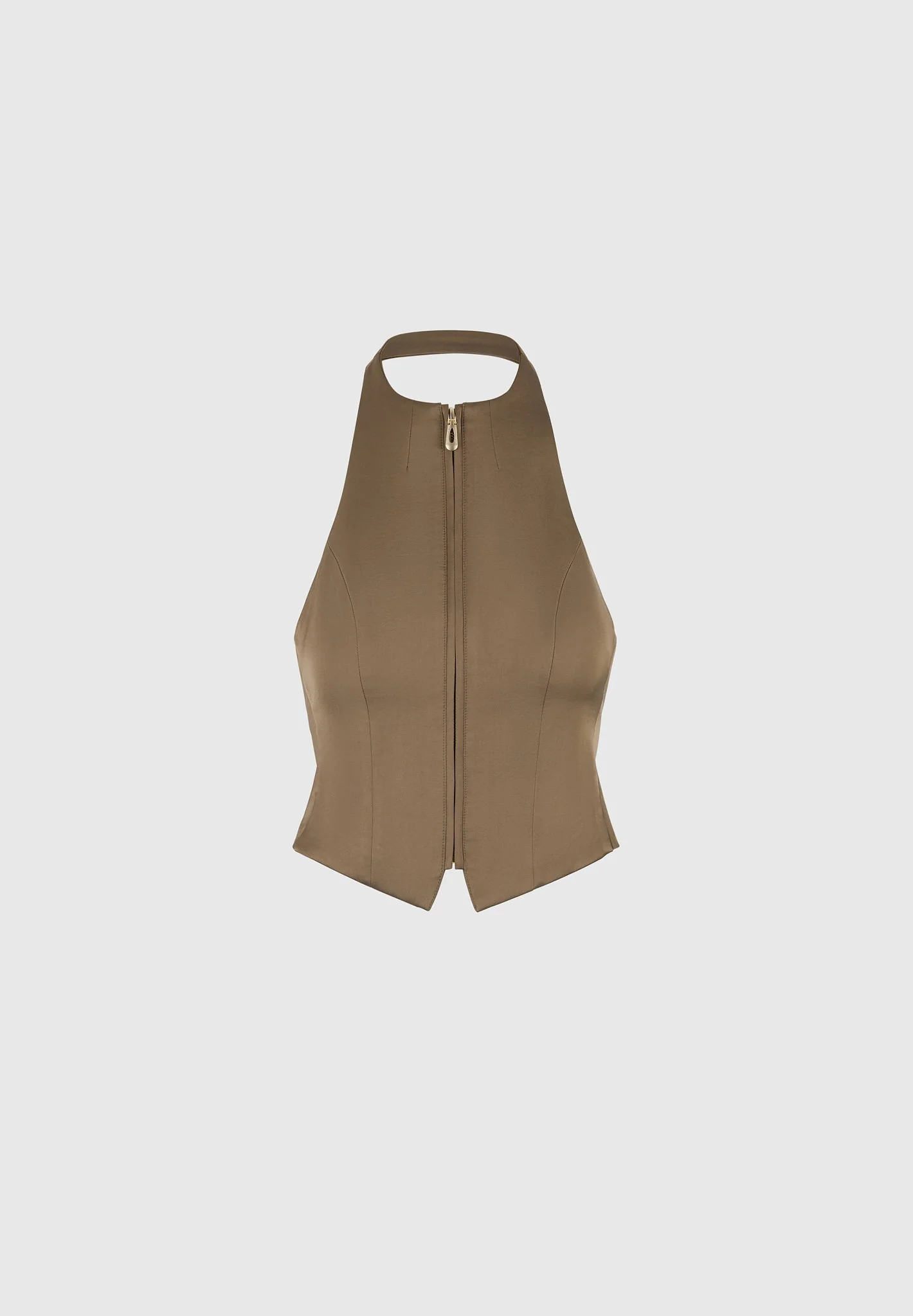 Claudette - Satin Halterneck Backless Top - Dark Olive - Image 6