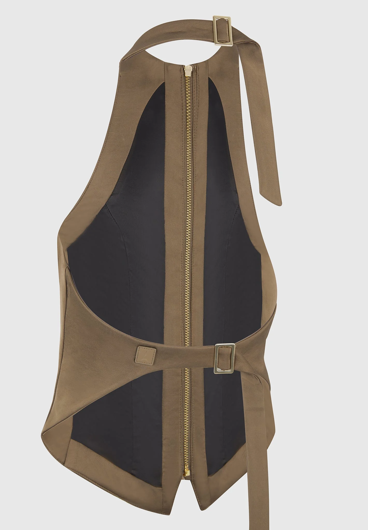 Claudette - Satin Halterneck Backless Top - Dark Olive - Image 7