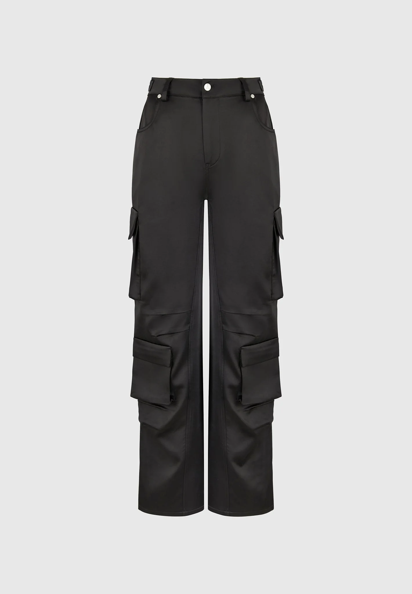 Emilie - Satin High Waisted Cargo Pants - Black - Image 7