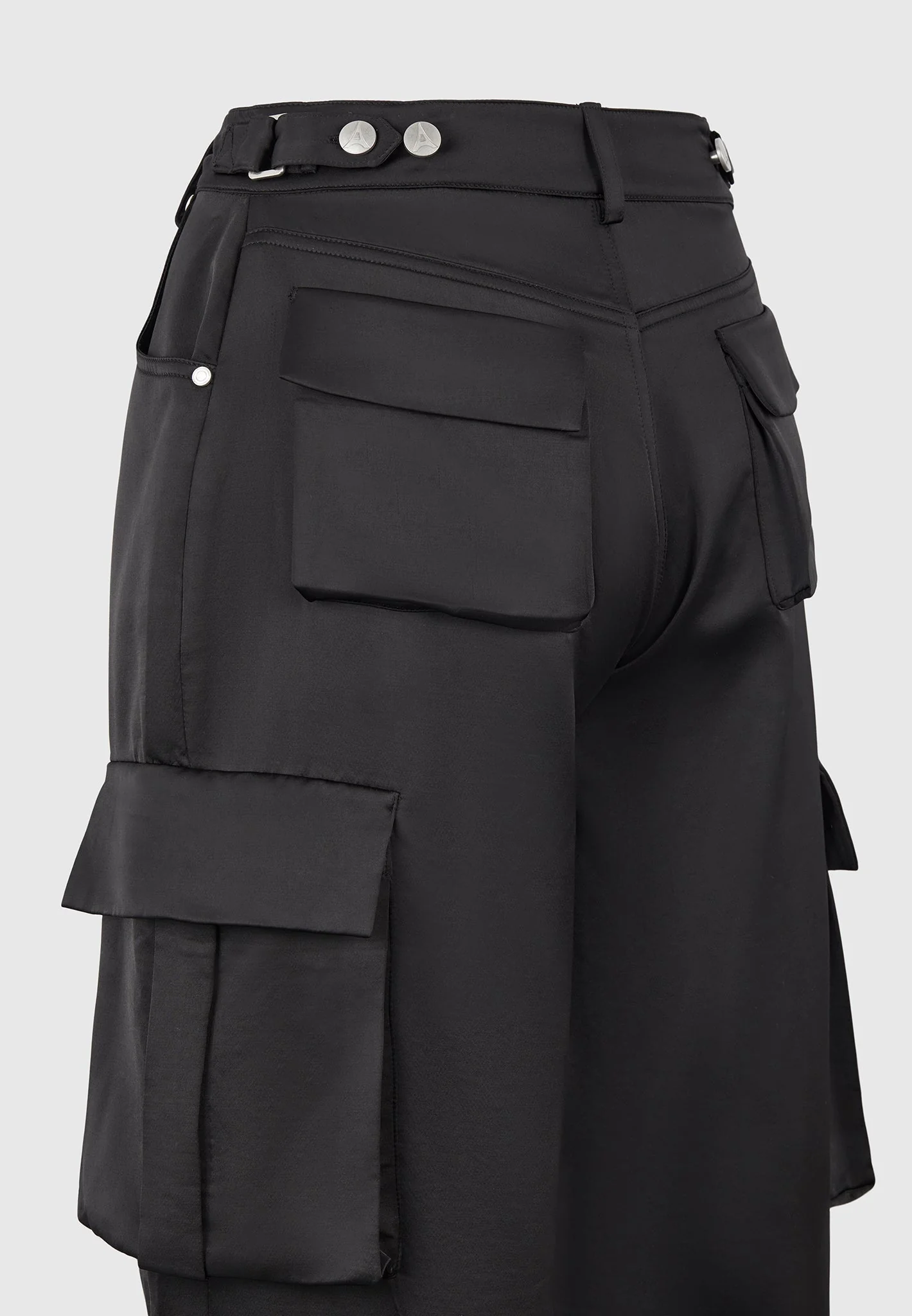 Emilie - Satin High Waisted Cargo Pants - Black - Image 8