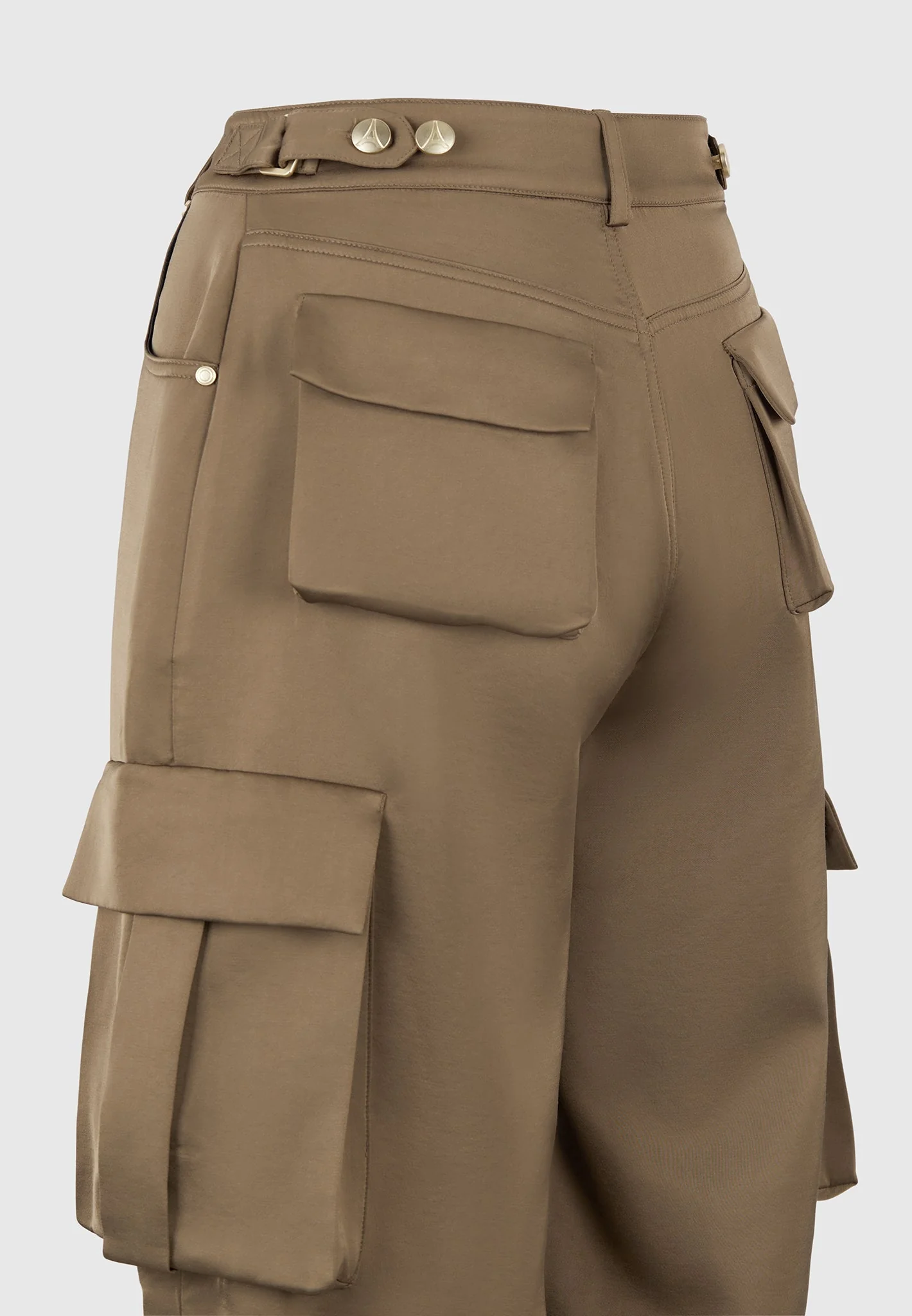 Emilie - Satin High Waisted Cargo Pants - Dark Olive - Image 8