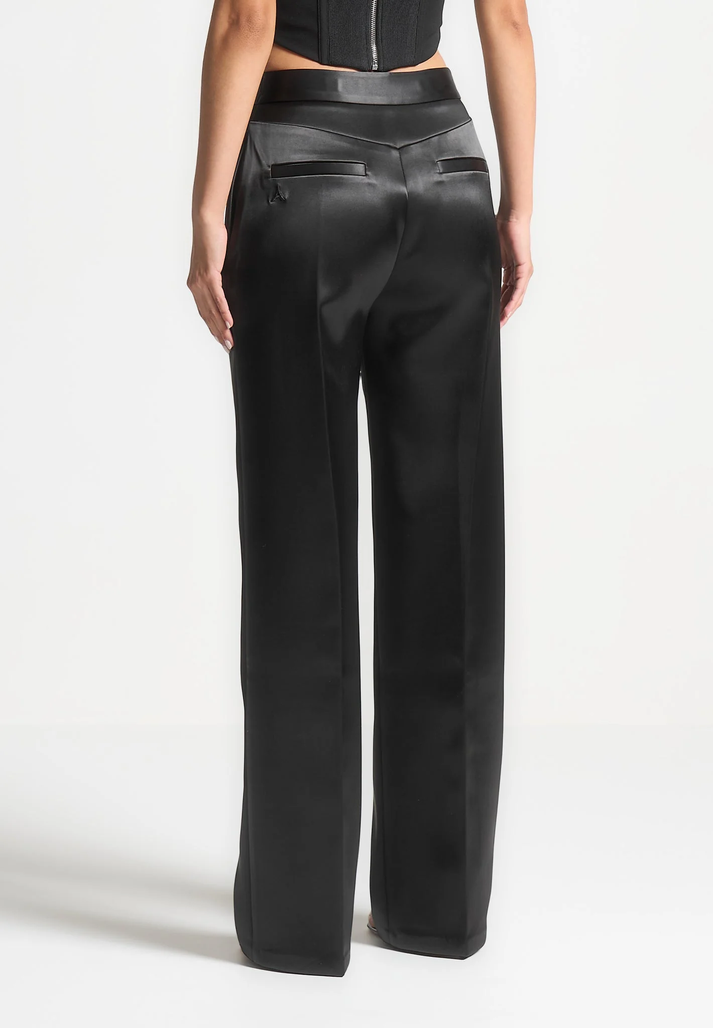 Bella - Satin Tailored Trousers - Black - Image 3