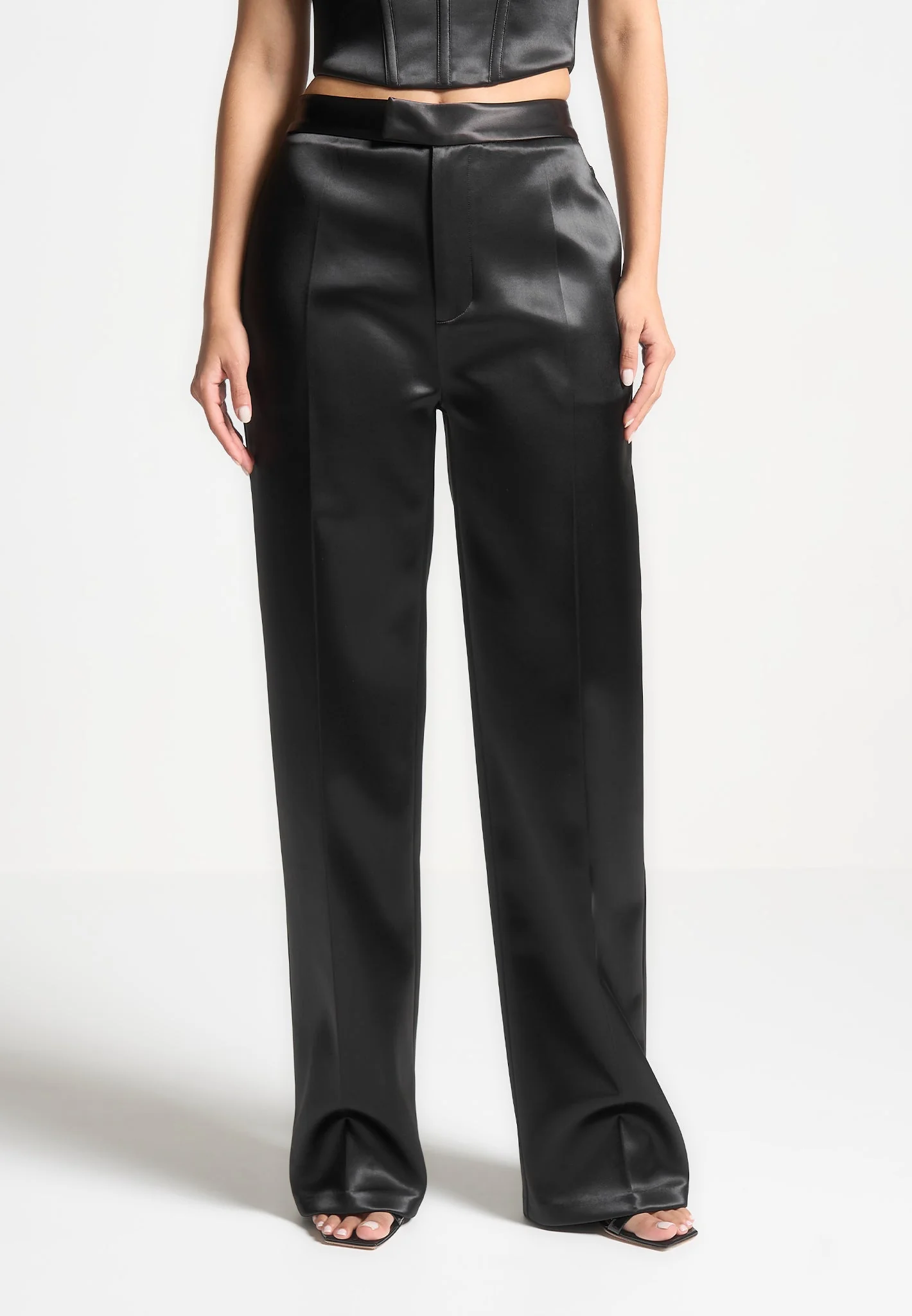 Bella - Satin Tailored Trousers - Black - Image 4