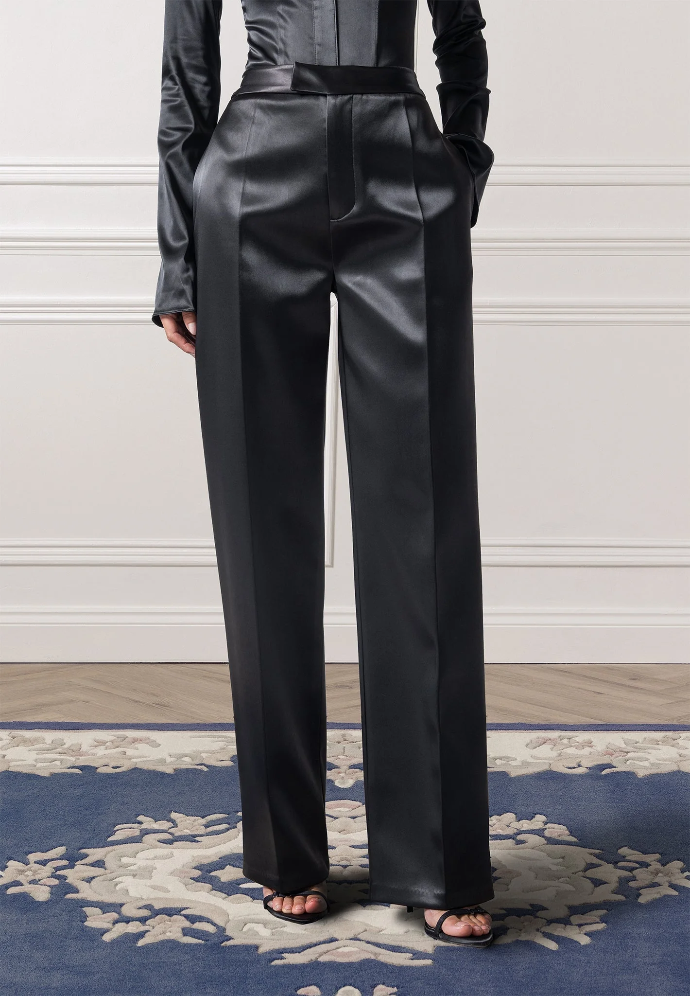 Bella - Satin Tailored Trousers - Black - Image 5
