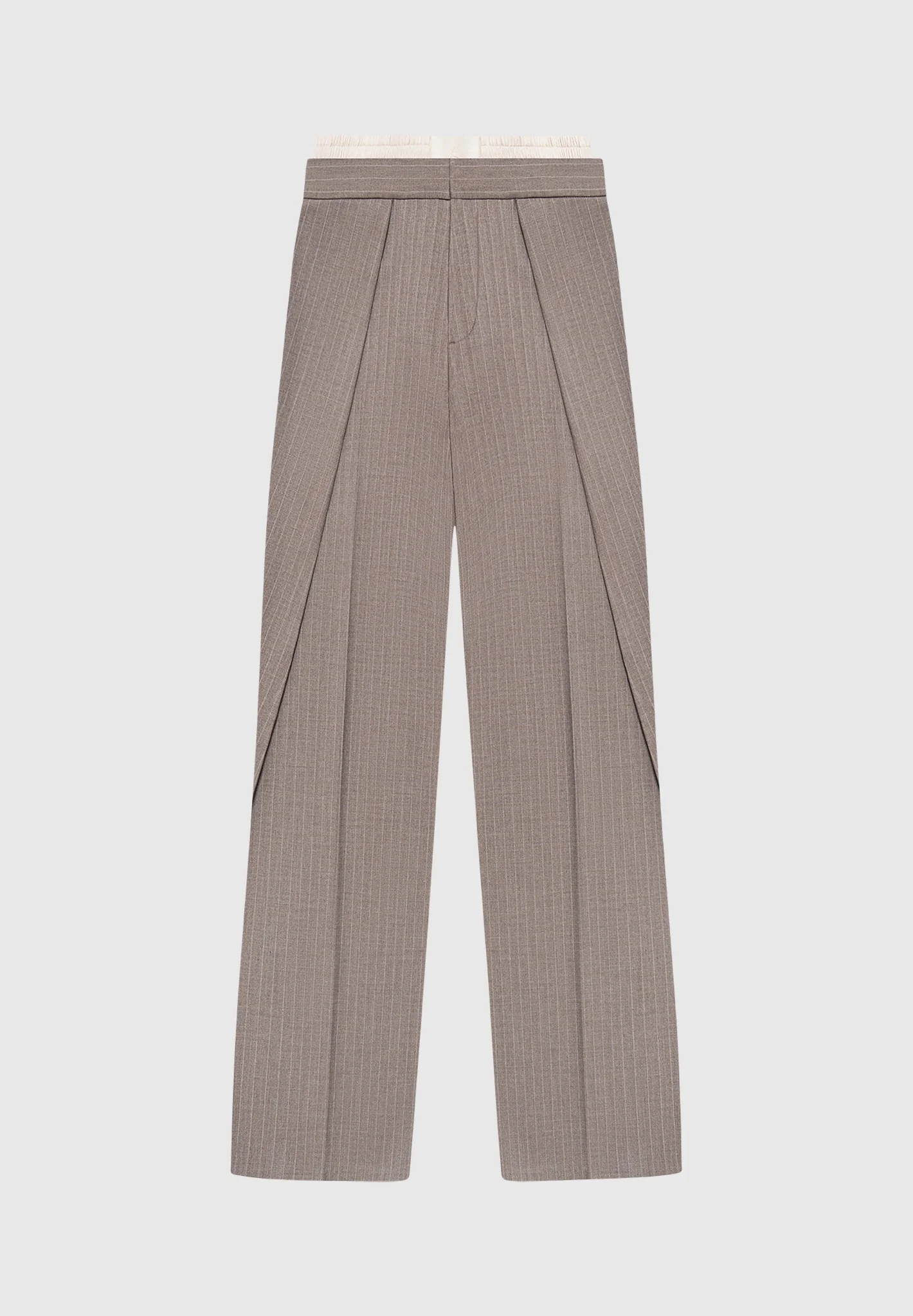 Sofia - Satin Waistband Pinstripe Trousers - Taupe - Image 6