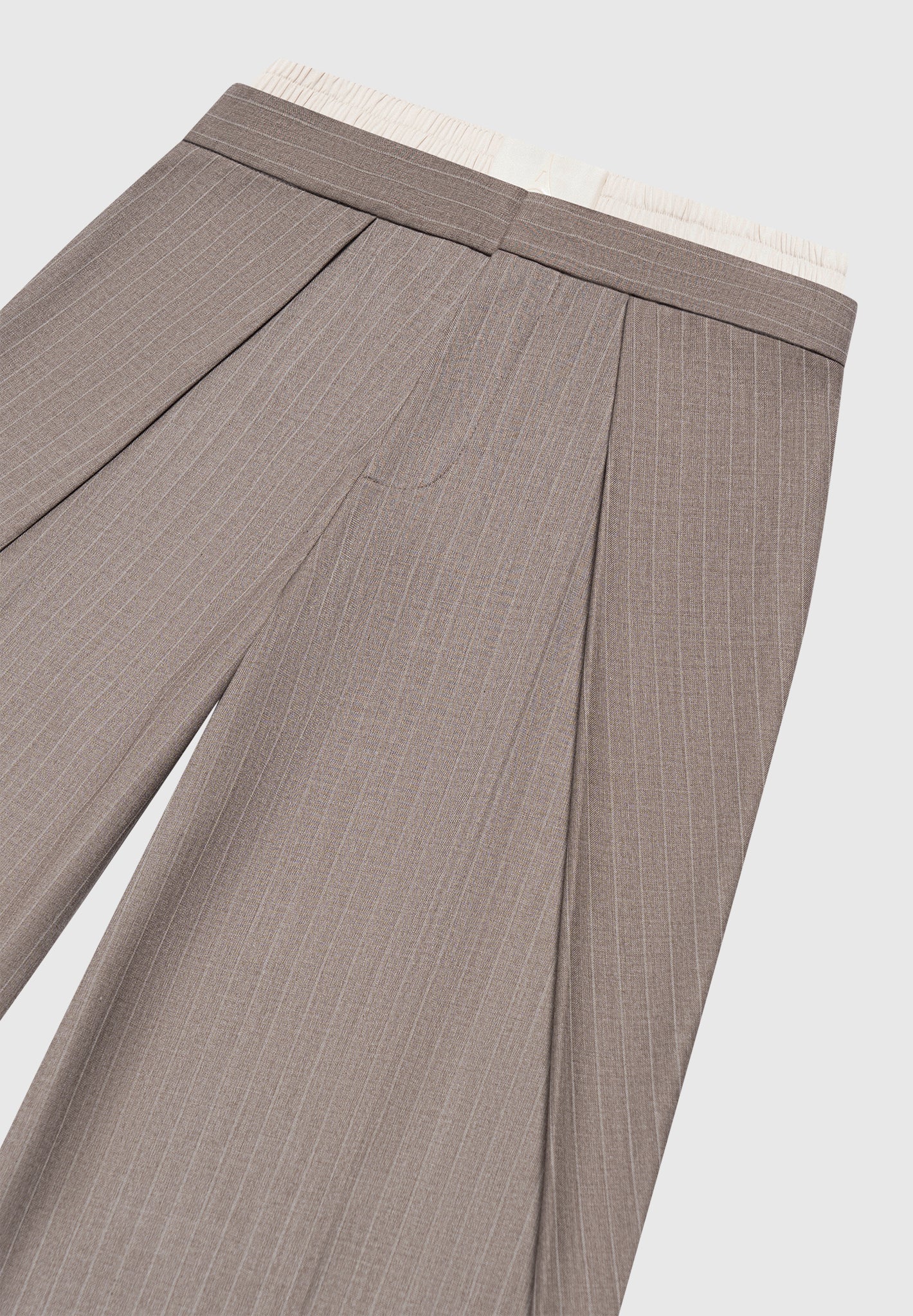 Sofia - Satin Waistband Pinstripe Trousers - Taupe - Image 7