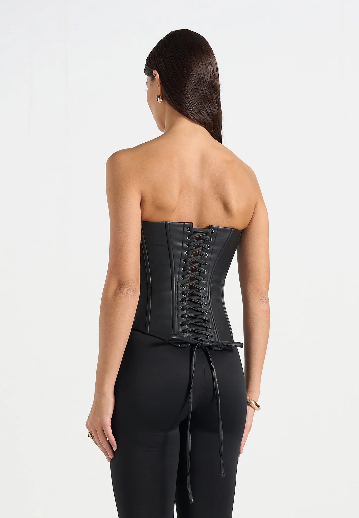Scarlett - Leather Lace Up Corset - Black - Image 4