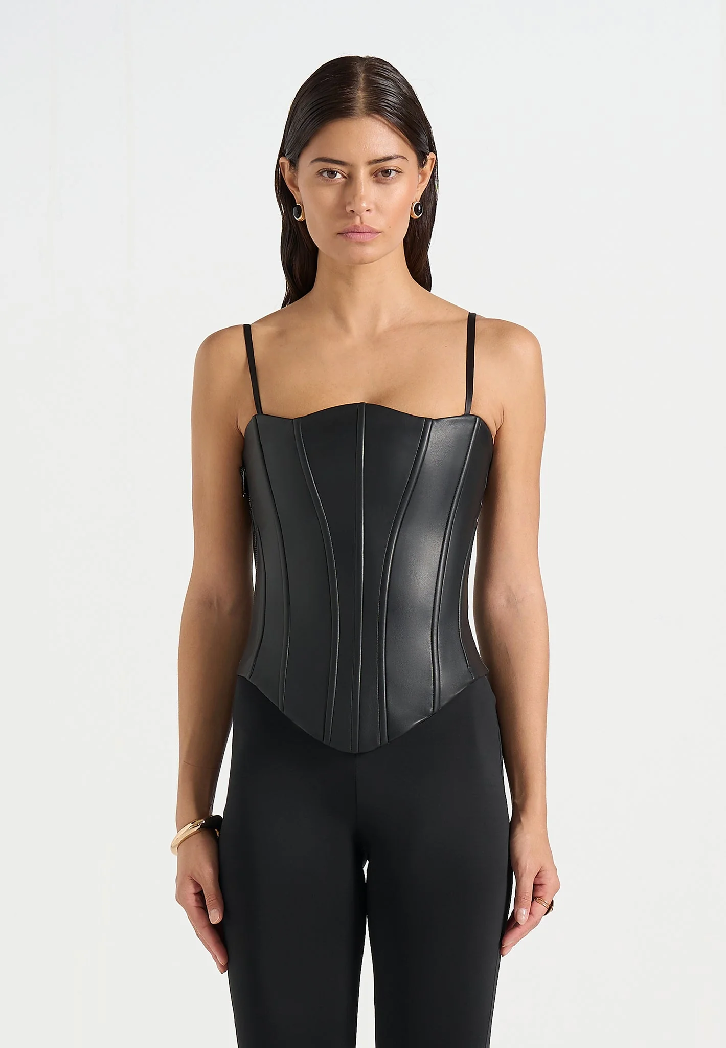 Scarlett - Leather Lace Up Corset - Black - Image 6