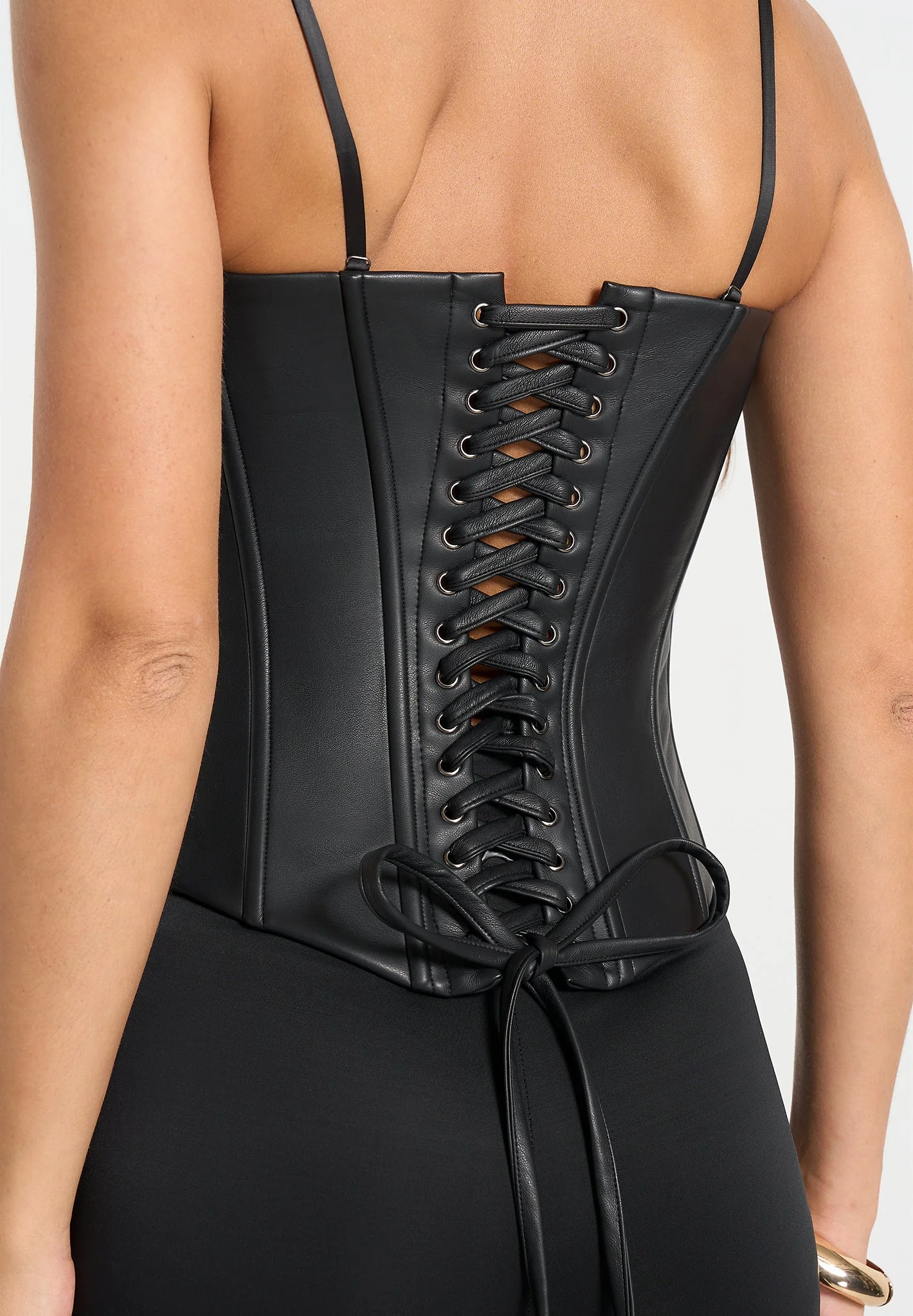 Scarlett - Leather Lace Up Corset - Black - Image 7