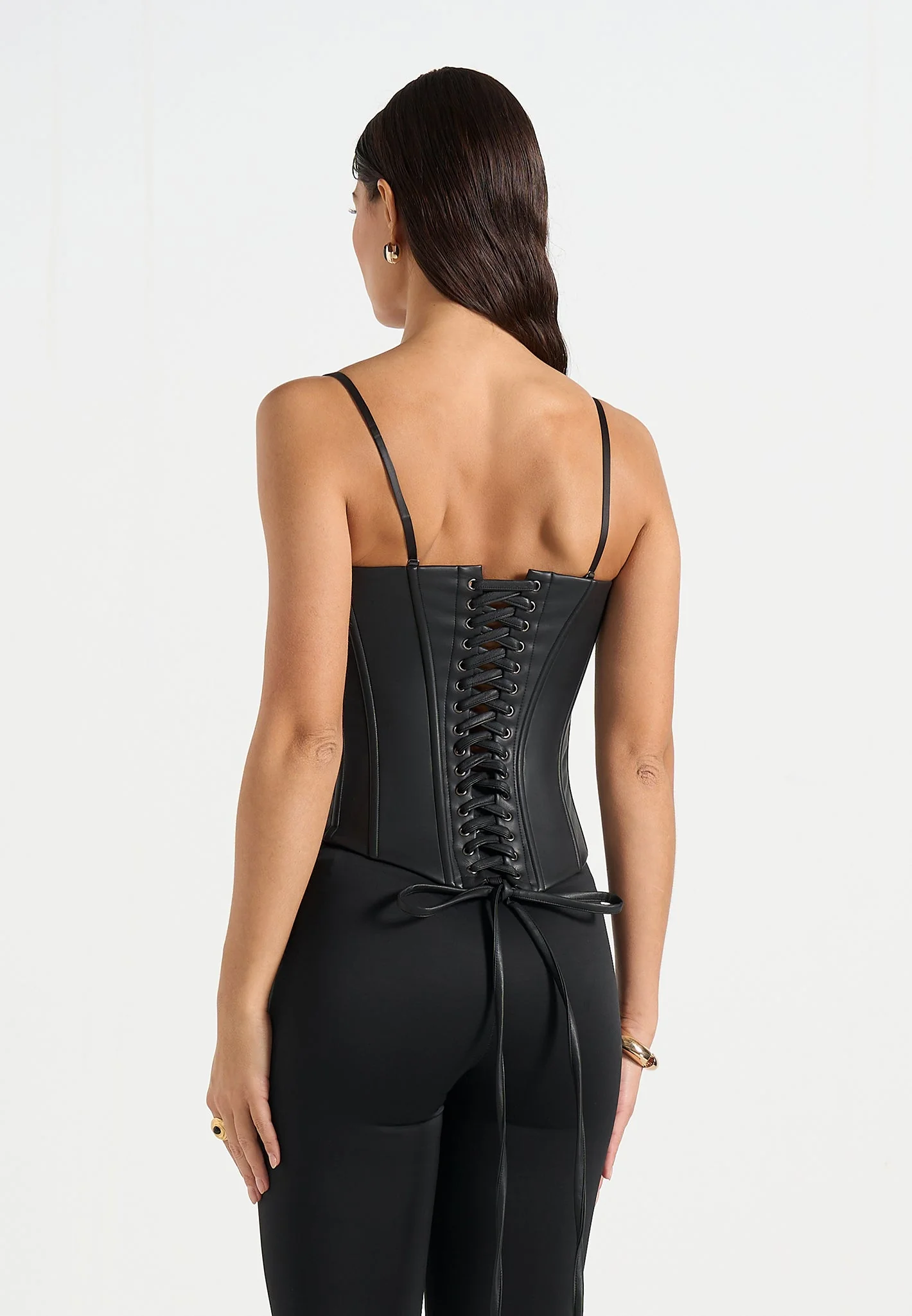 Scarlett - Leather Lace Up Corset - Black - Image 8