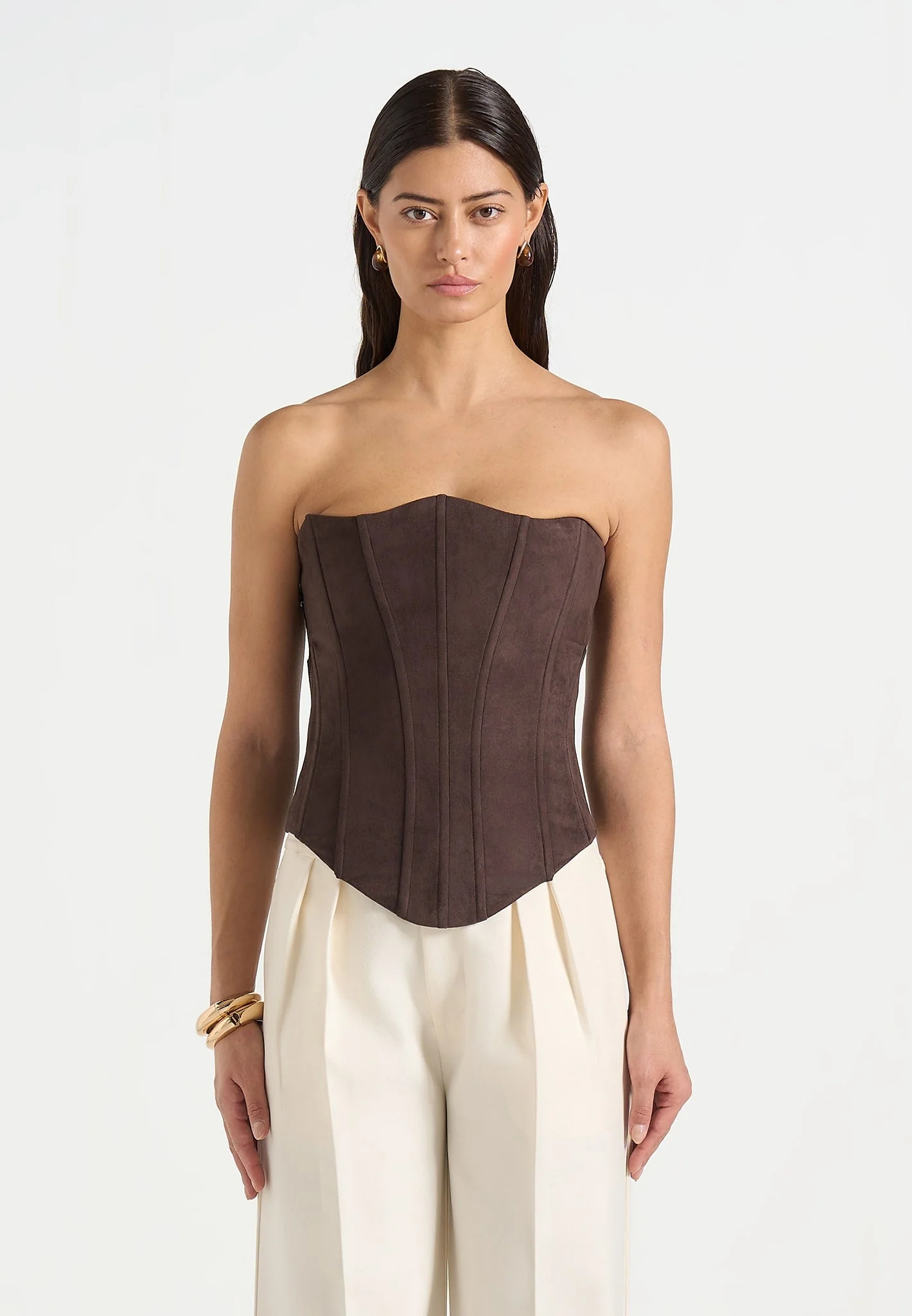 Scarlett - Suede Lace Up Corset - Brown - Image 3