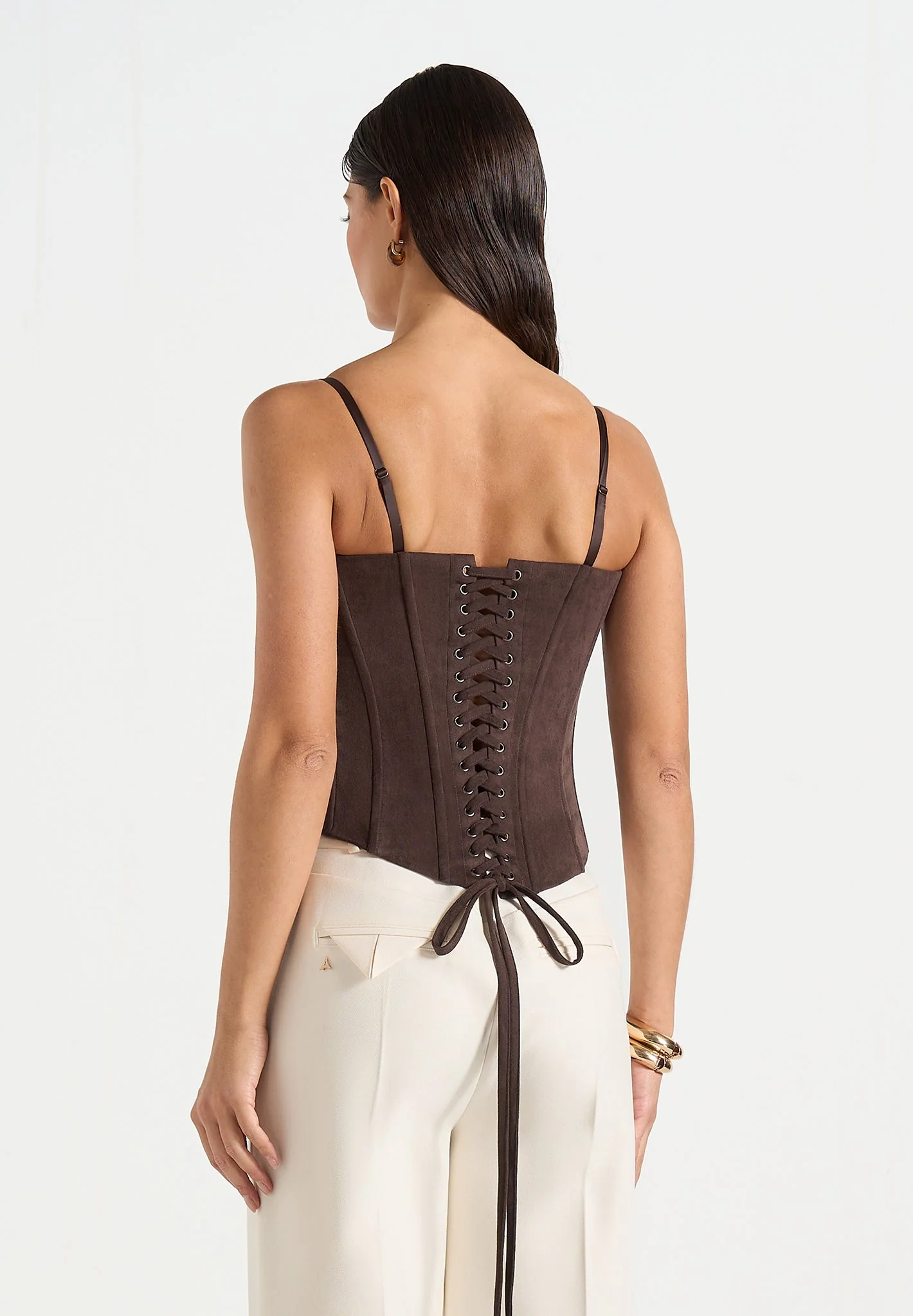 Scarlett - Suede Lace Up Corset - Brown - Image 6