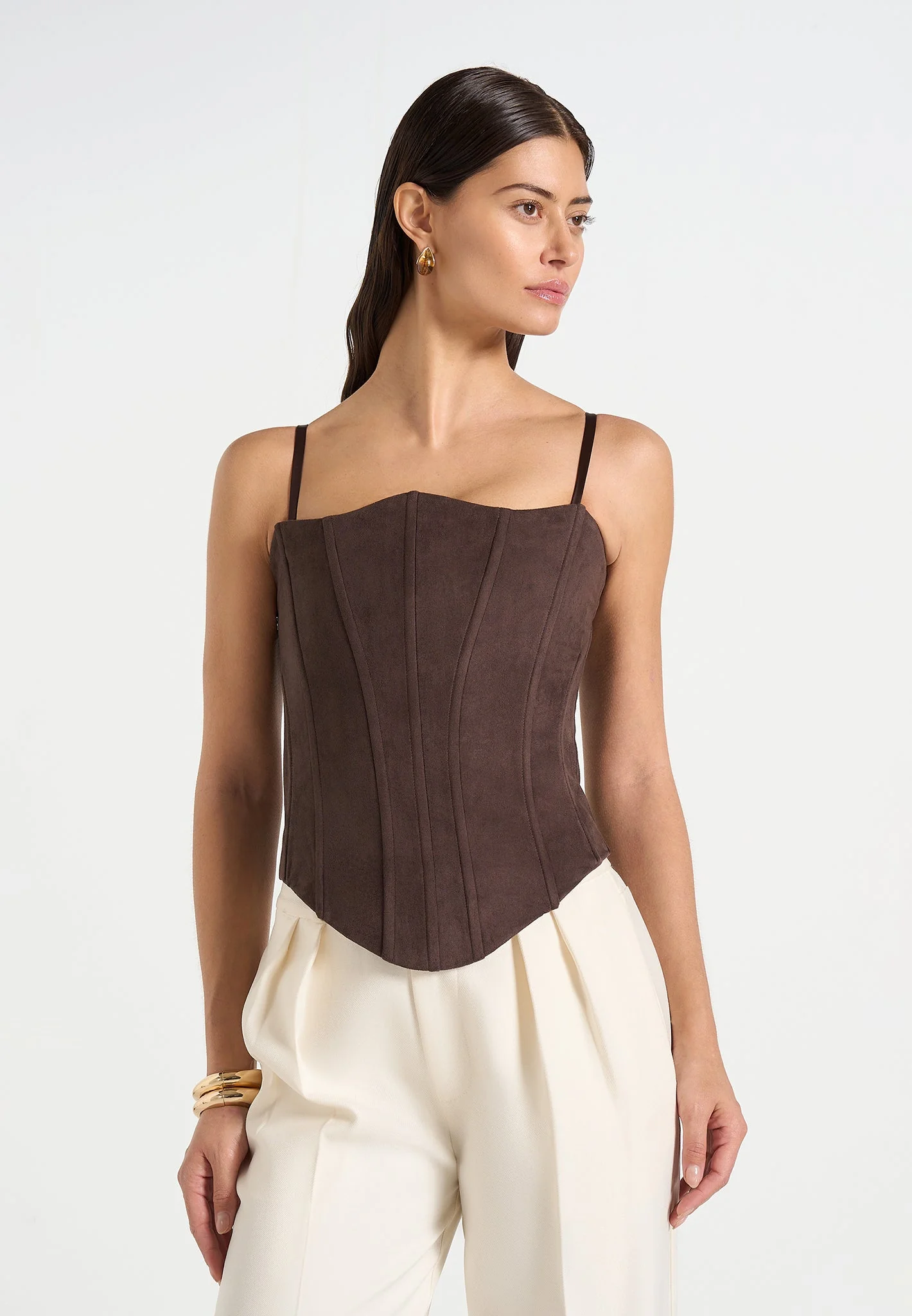 Scarlett - Suede Lace Up Corset - Brown - Image 8