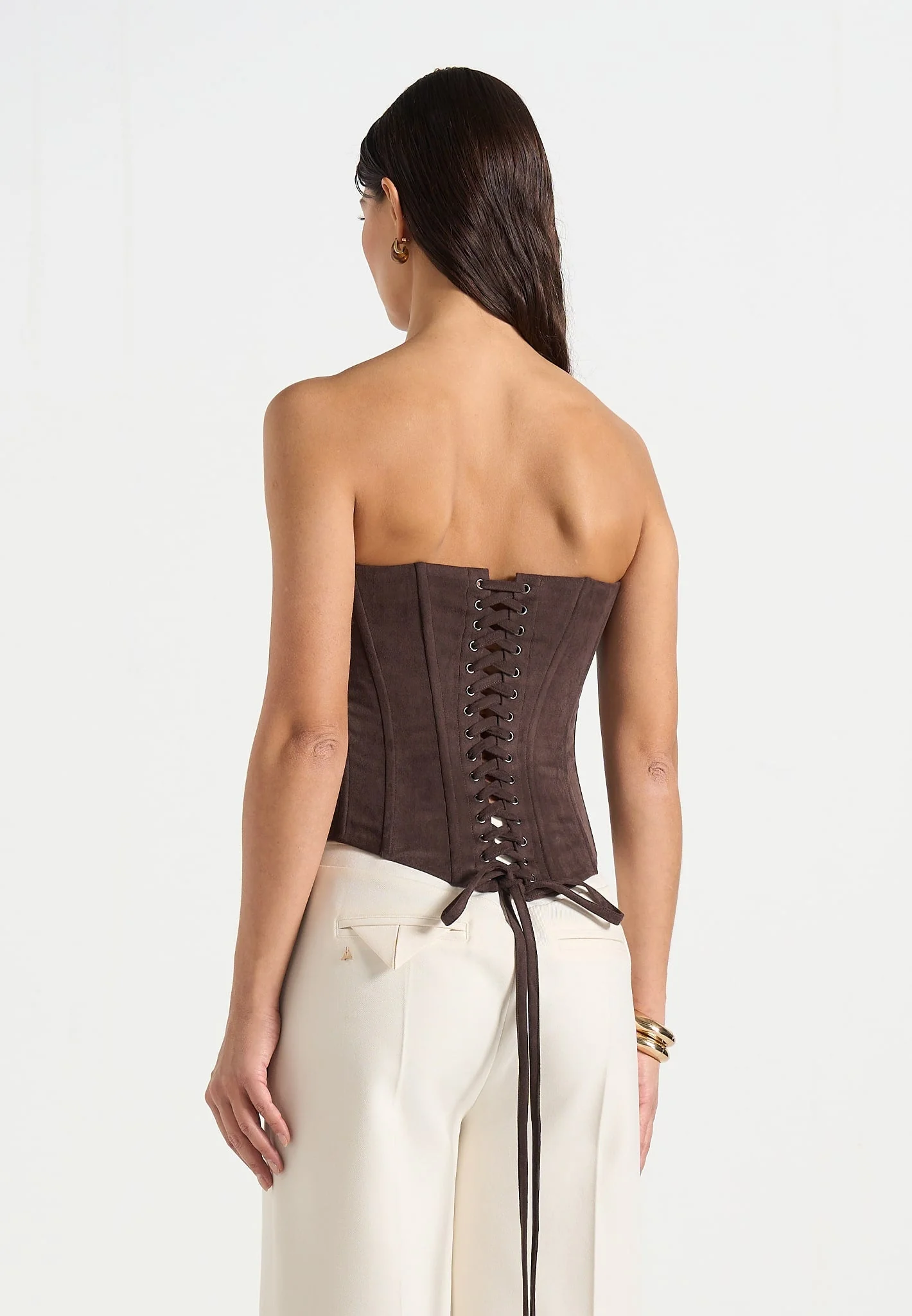 Scarlett - Suede Lace Up Corset - Brown - Image 9