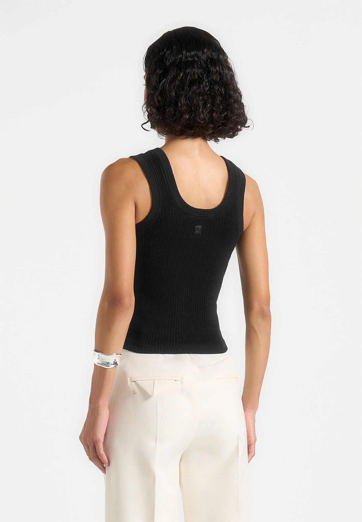 Liane - Scoop Neck Ribbed Tank Top - Black - Image 3