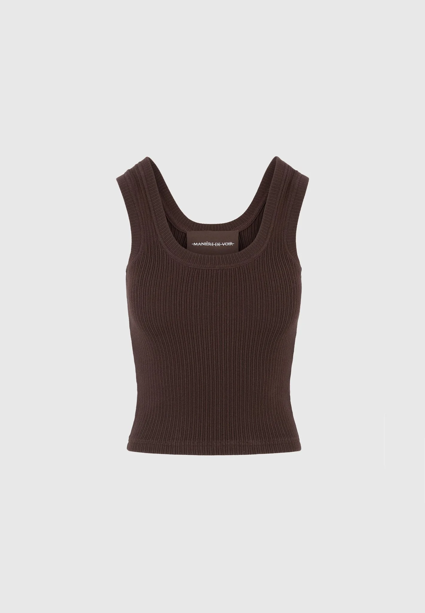 Liane - Scoop Neck Ribbed Tank Top - Brown - Image 5