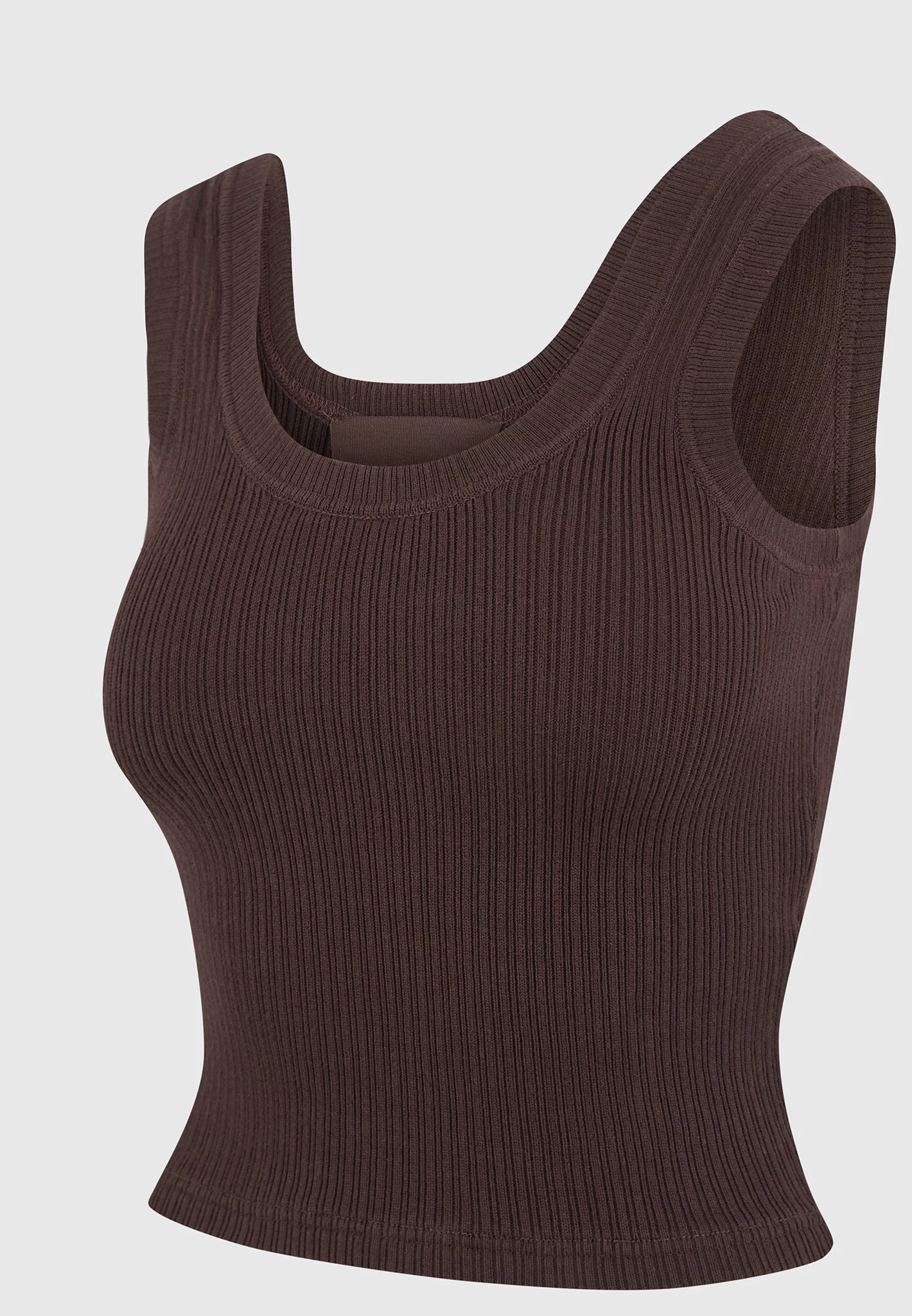 Liane - Scoop Neck Ribbed Tank Top - Brown - Image 6