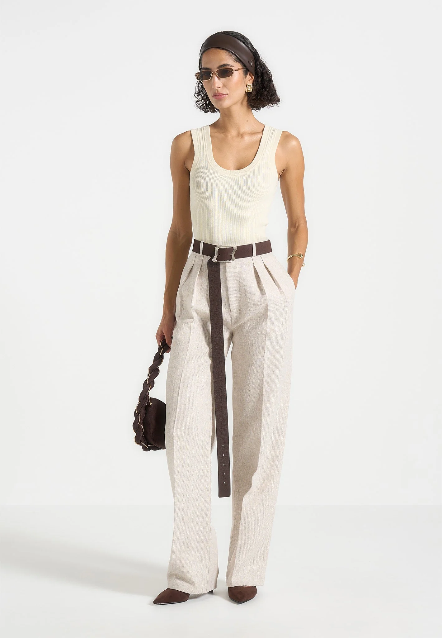 Liane - Scoop Neck Ribbed Tank Top - Cream - Image 2