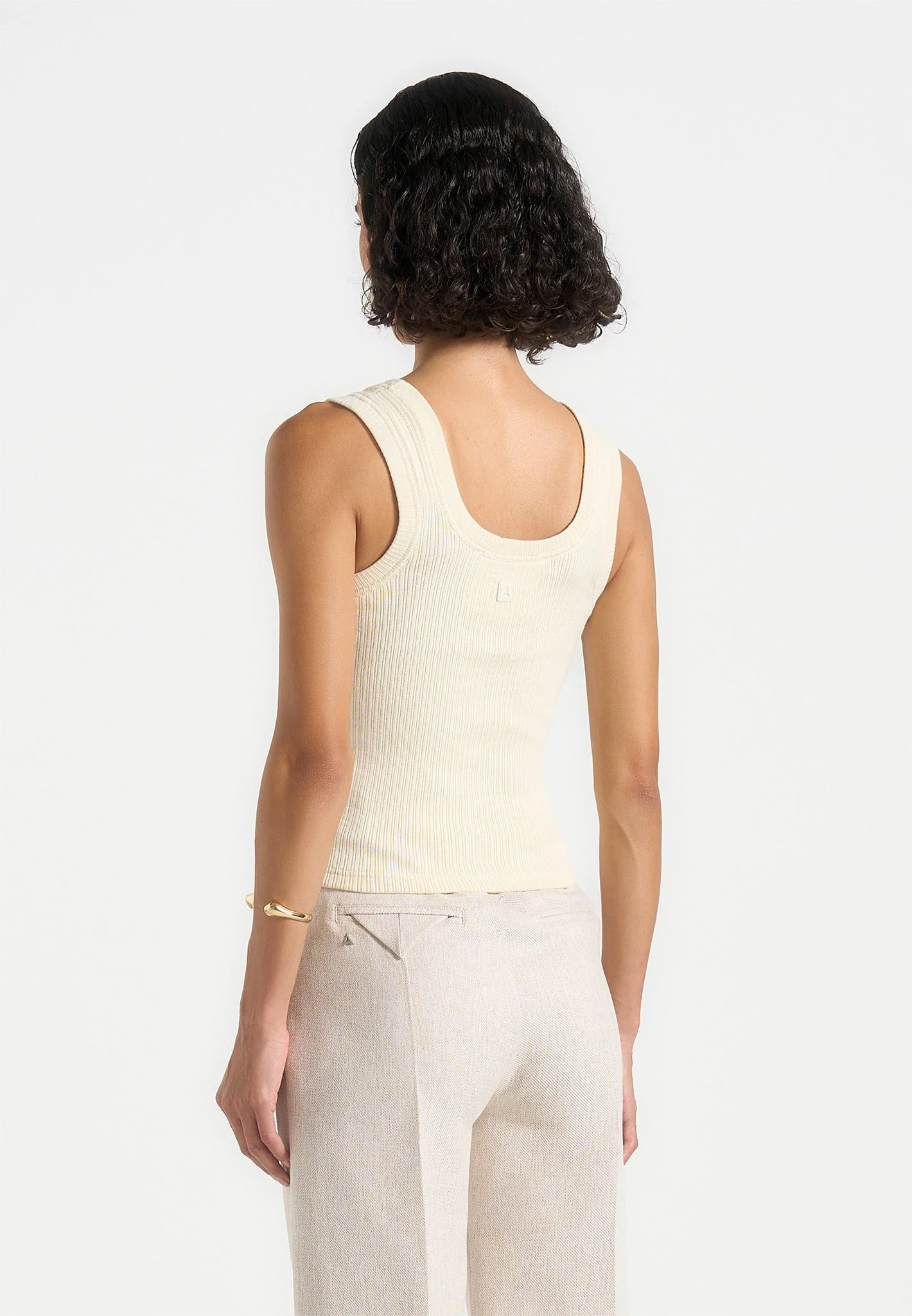 Liane - Scoop Neck Ribbed Tank Top - Cream - Image 3