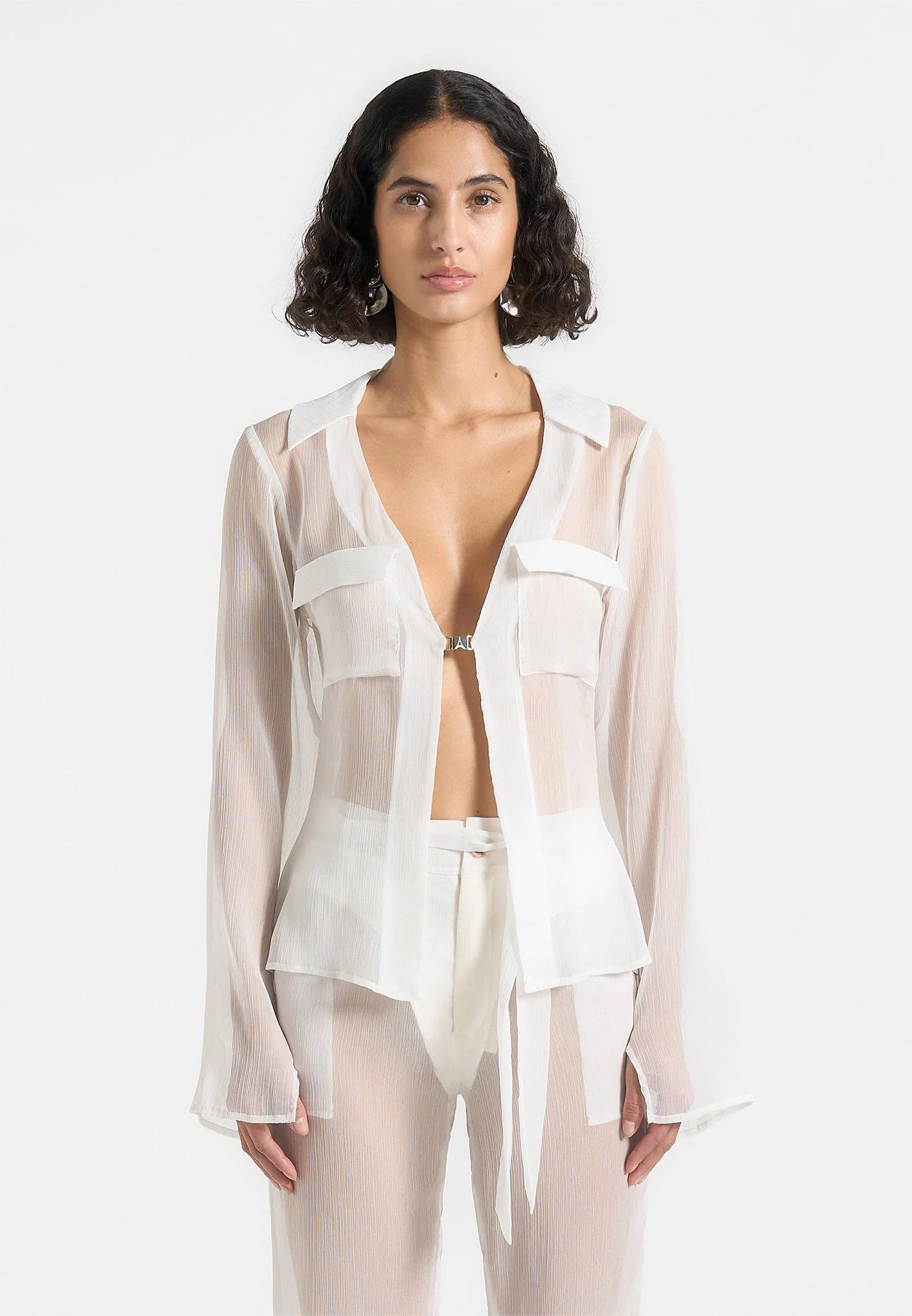Sheer Shirt with Clasp - White - Image 2