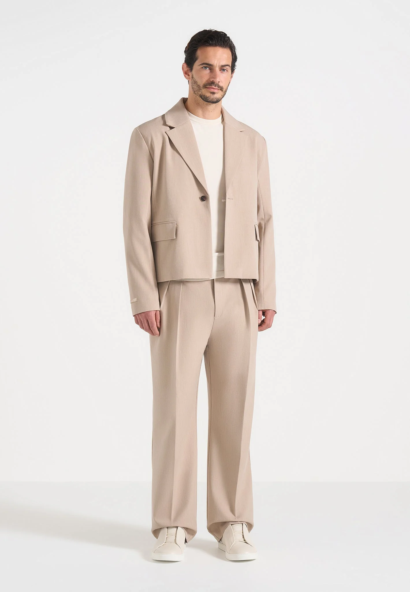 Silas - Tailored Cropped Blazer - Beige - Image 3
