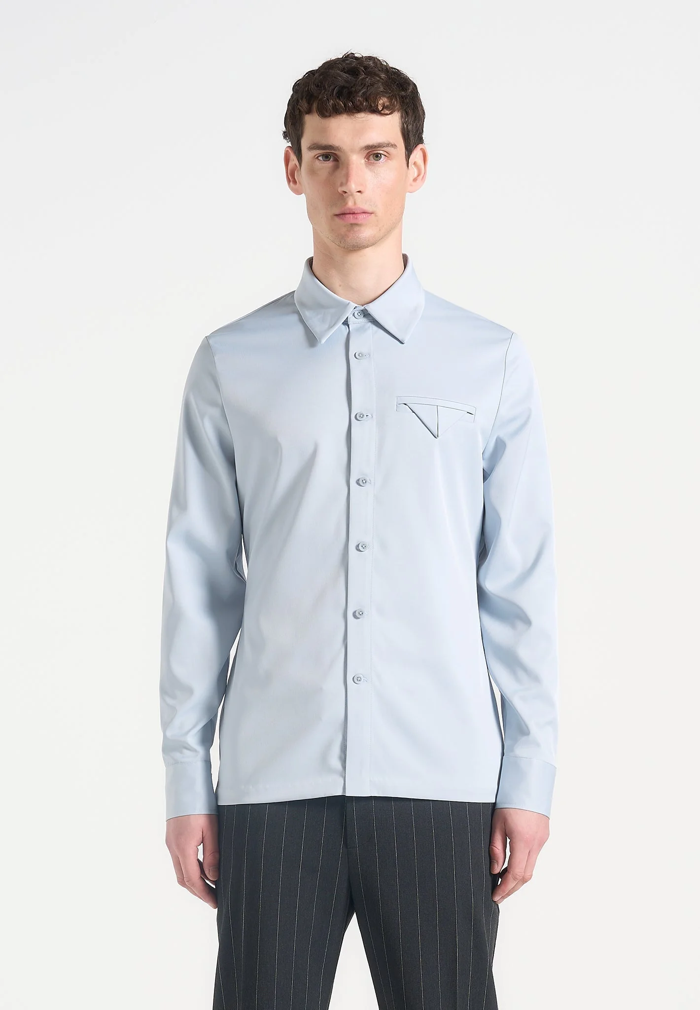 Tom - Slim Fit Tailored Stretch Dress Shirt - Blue - Image 4