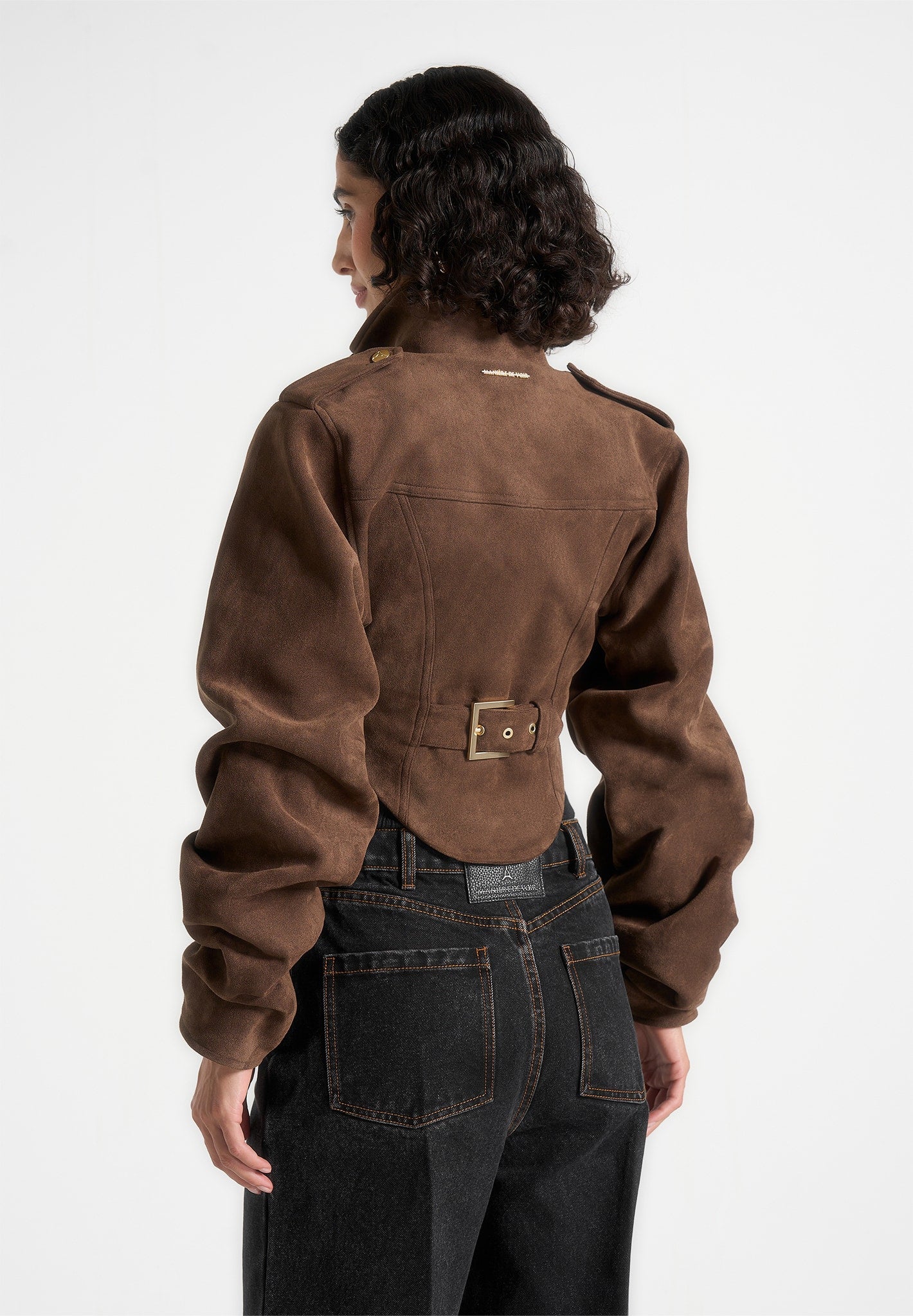 Solange - Suede Tacked Sleeve Corset Jacket - Brown - Image 5