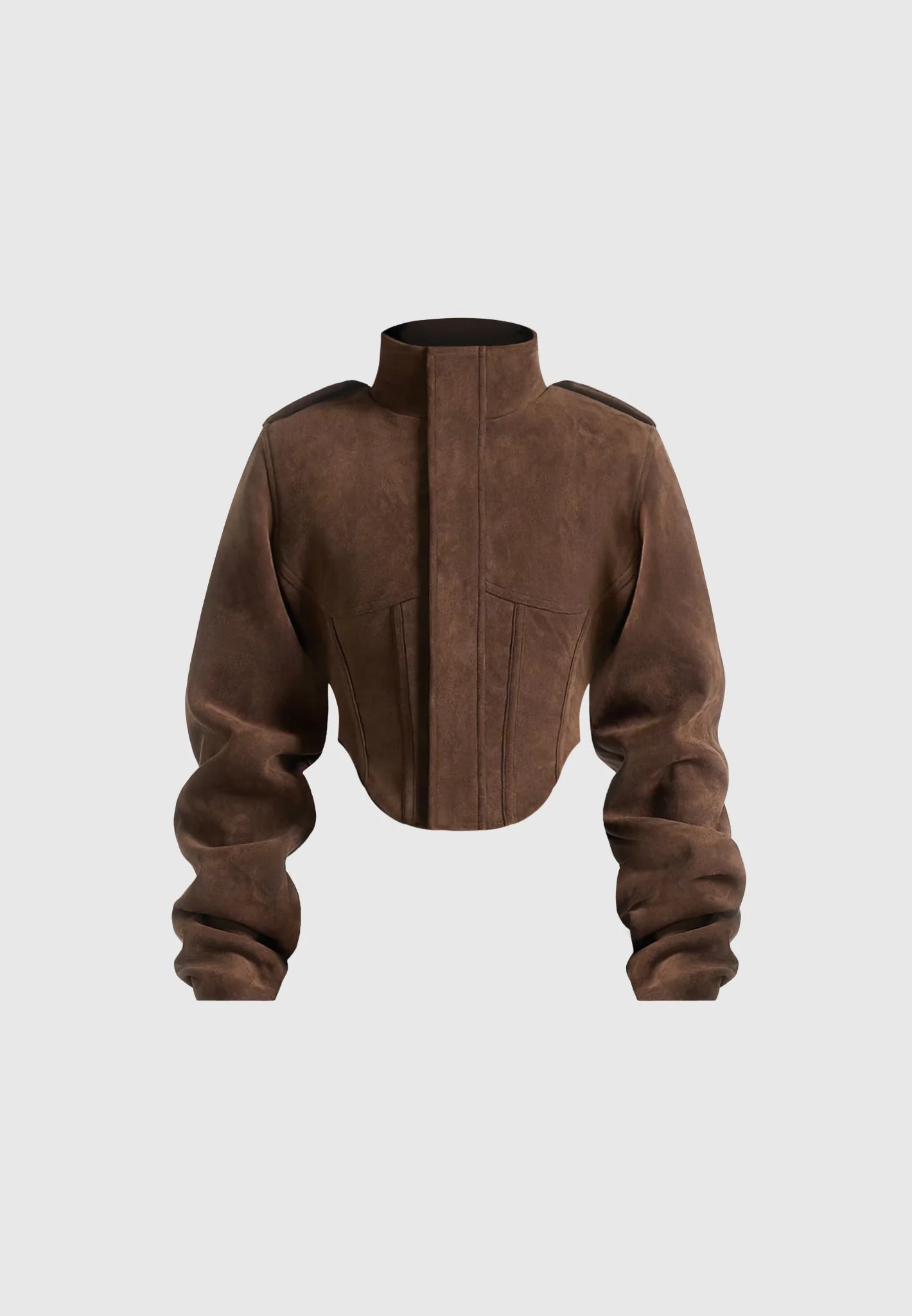 Solange - Suede Tacked Sleeve Corset Jacket - Brown - Image 6